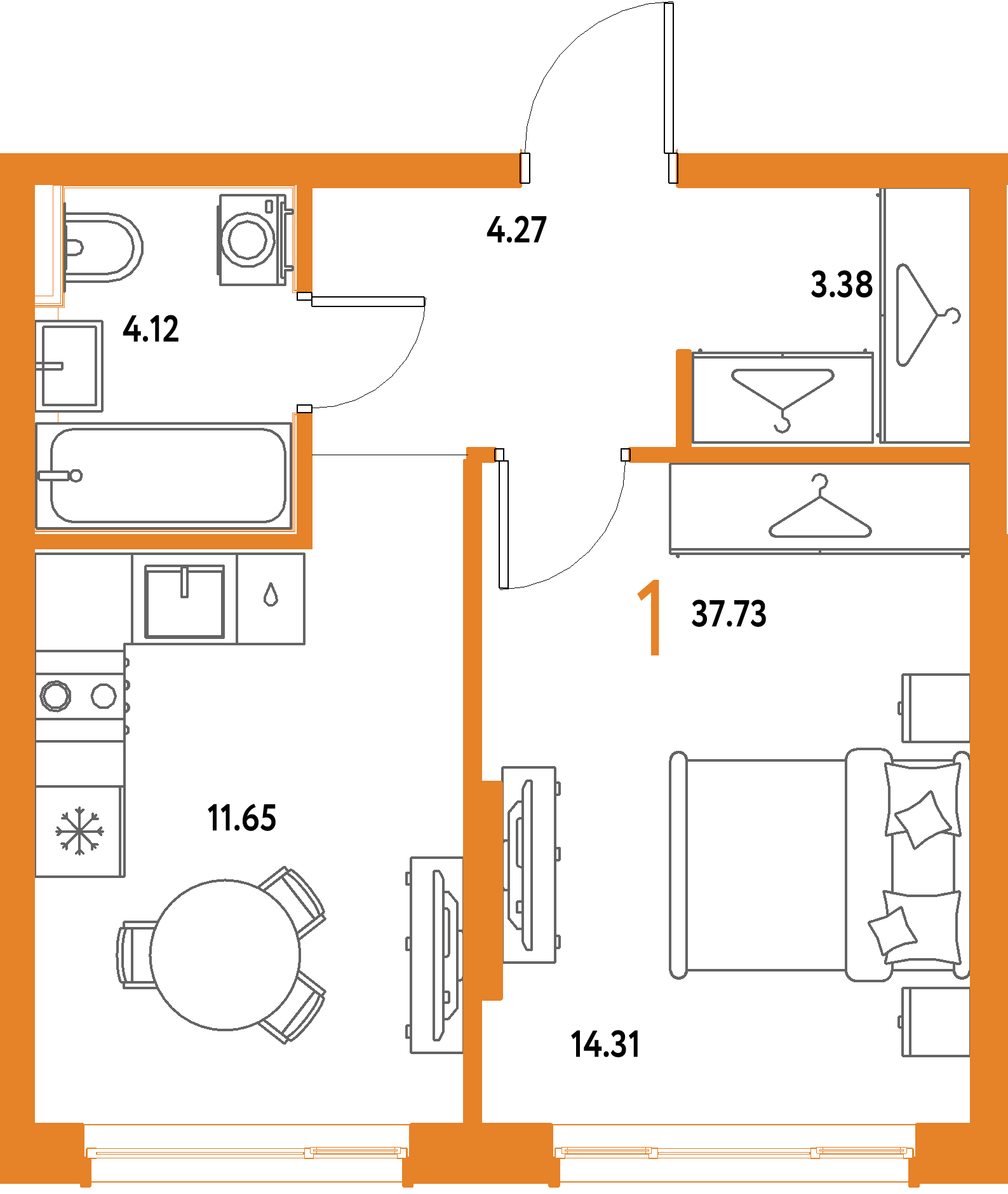 ЖК "Страна.Парковая"-1-комнатная 37.73 м²