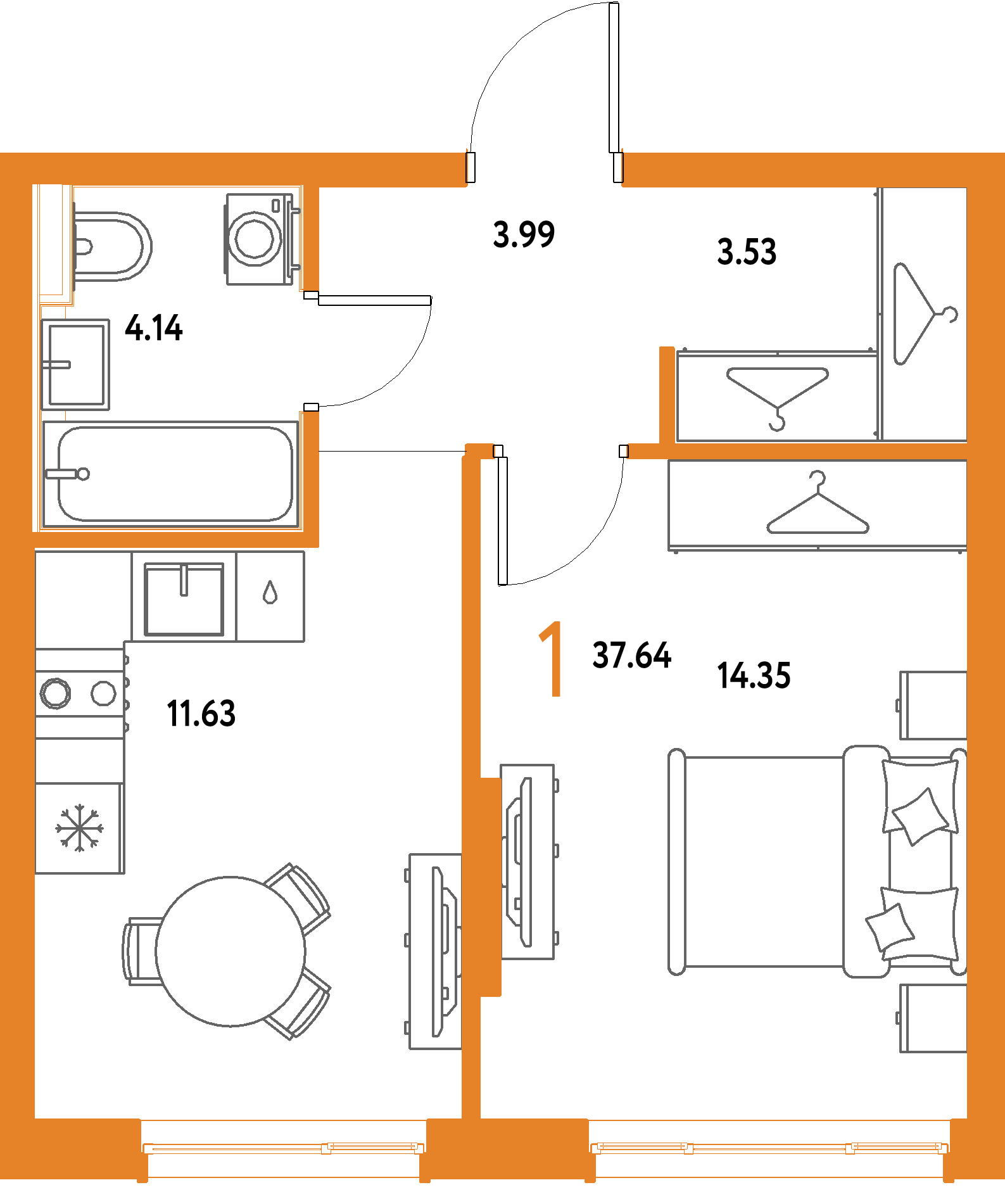 ЖК "Страна.Парковая"-1-комнатная 37.64 м²
