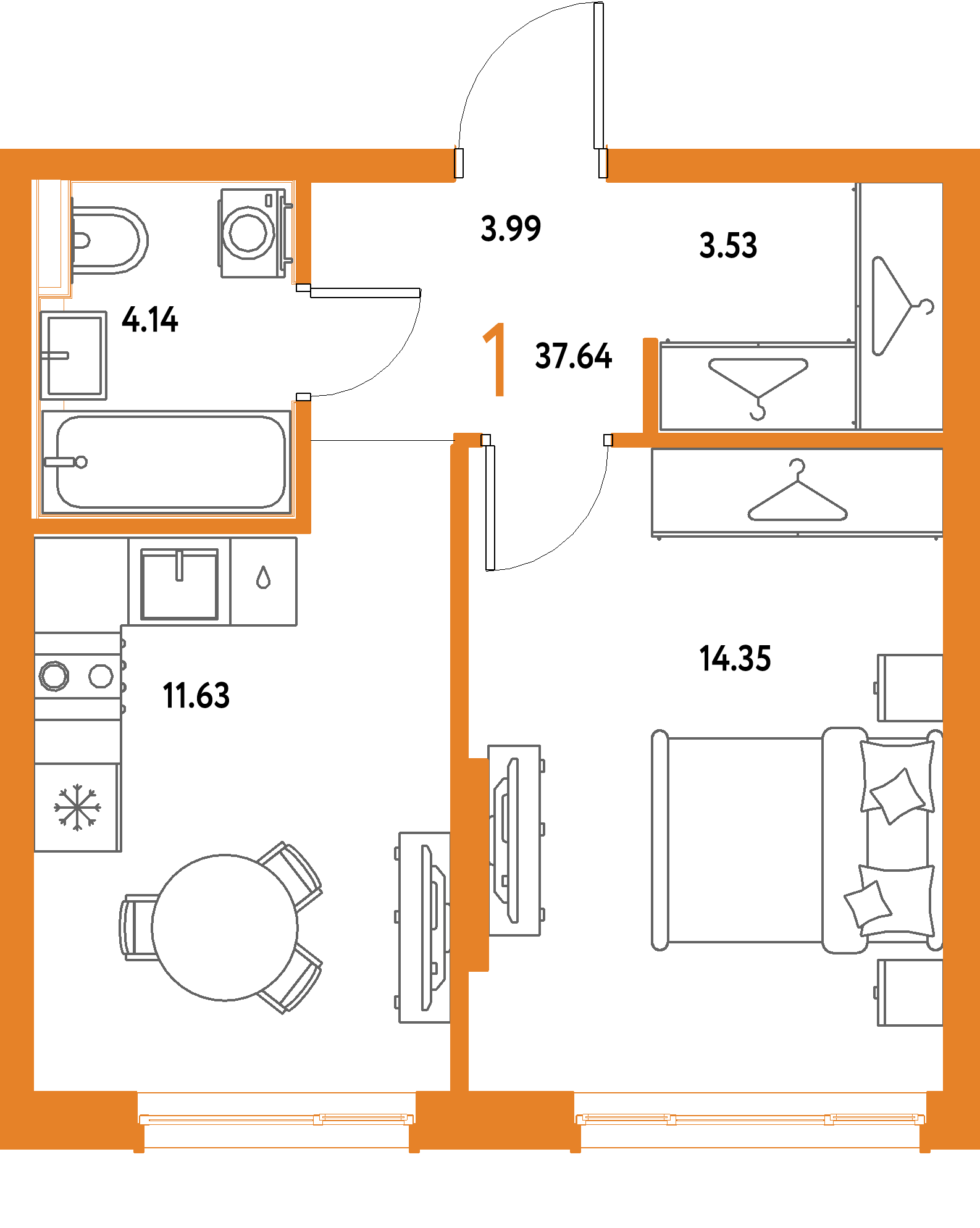 ЖК "Страна.Парковая"-1-комнатная 37.64 м²