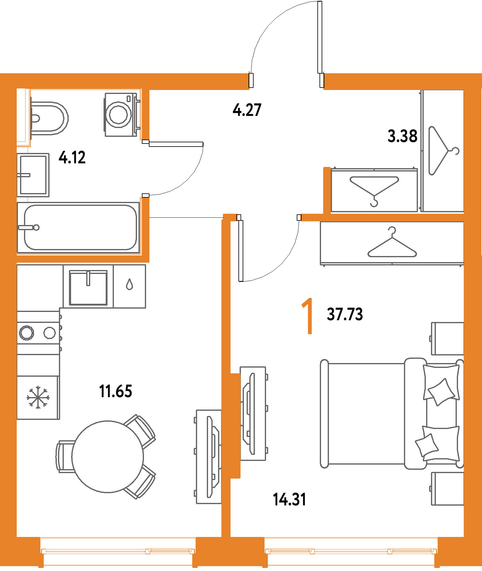 ЖК "Страна.Парковая"-1-комнатная 37.73 м²