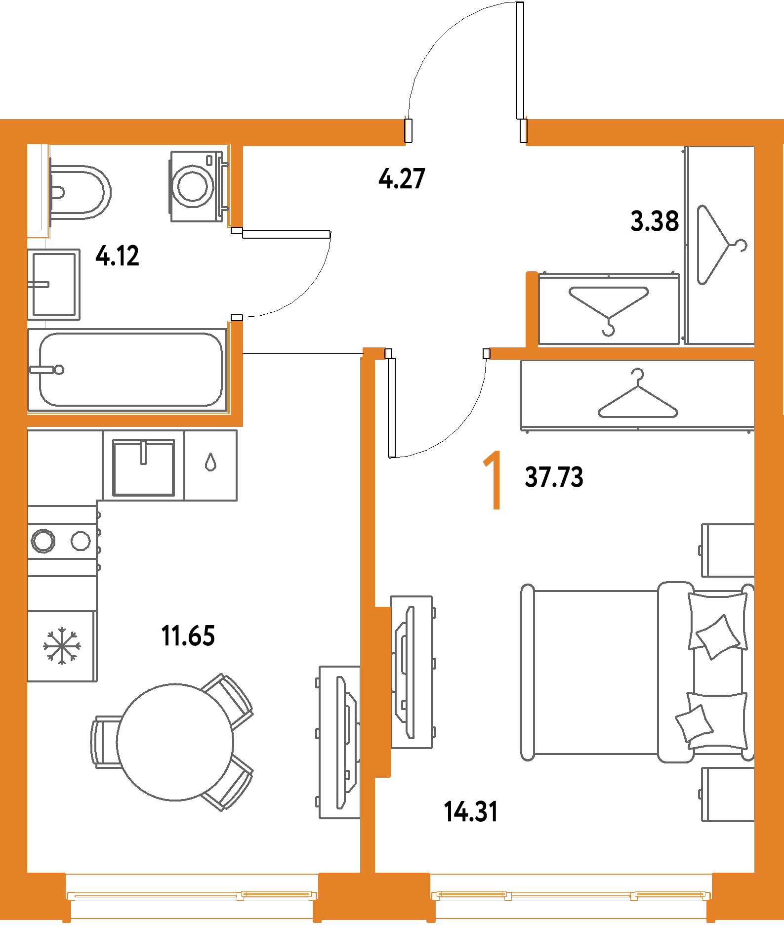 ЖК "Страна.Парковая"-1-комнатная 37.73 м²