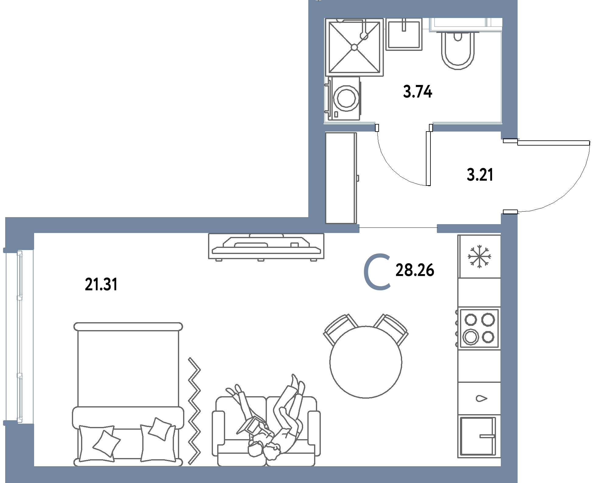 ЖК "Страна.Парковая"-Студия 28.26 м²