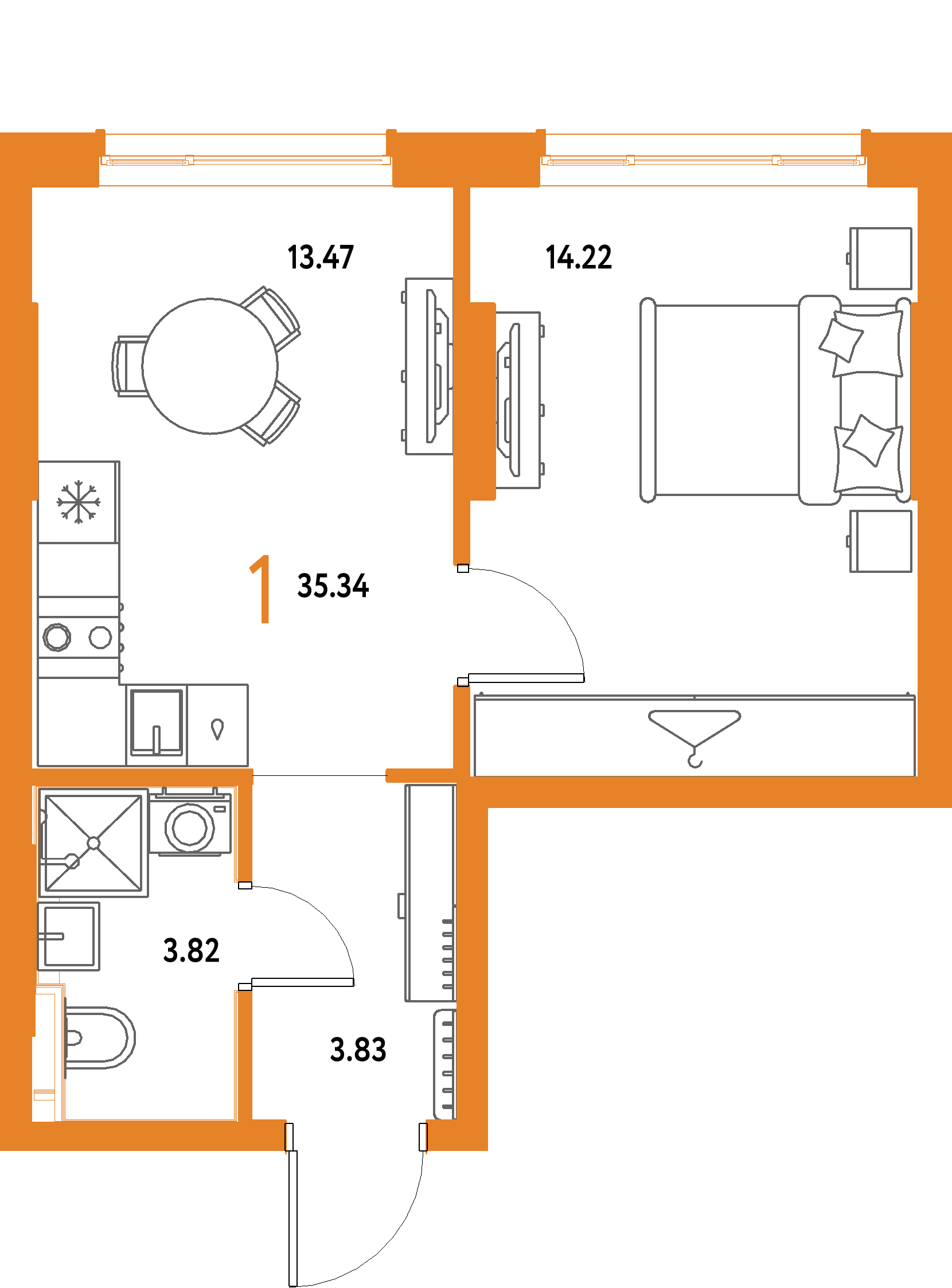 ЖК "Страна.Парковая"-1-комнатная 35.34 м²