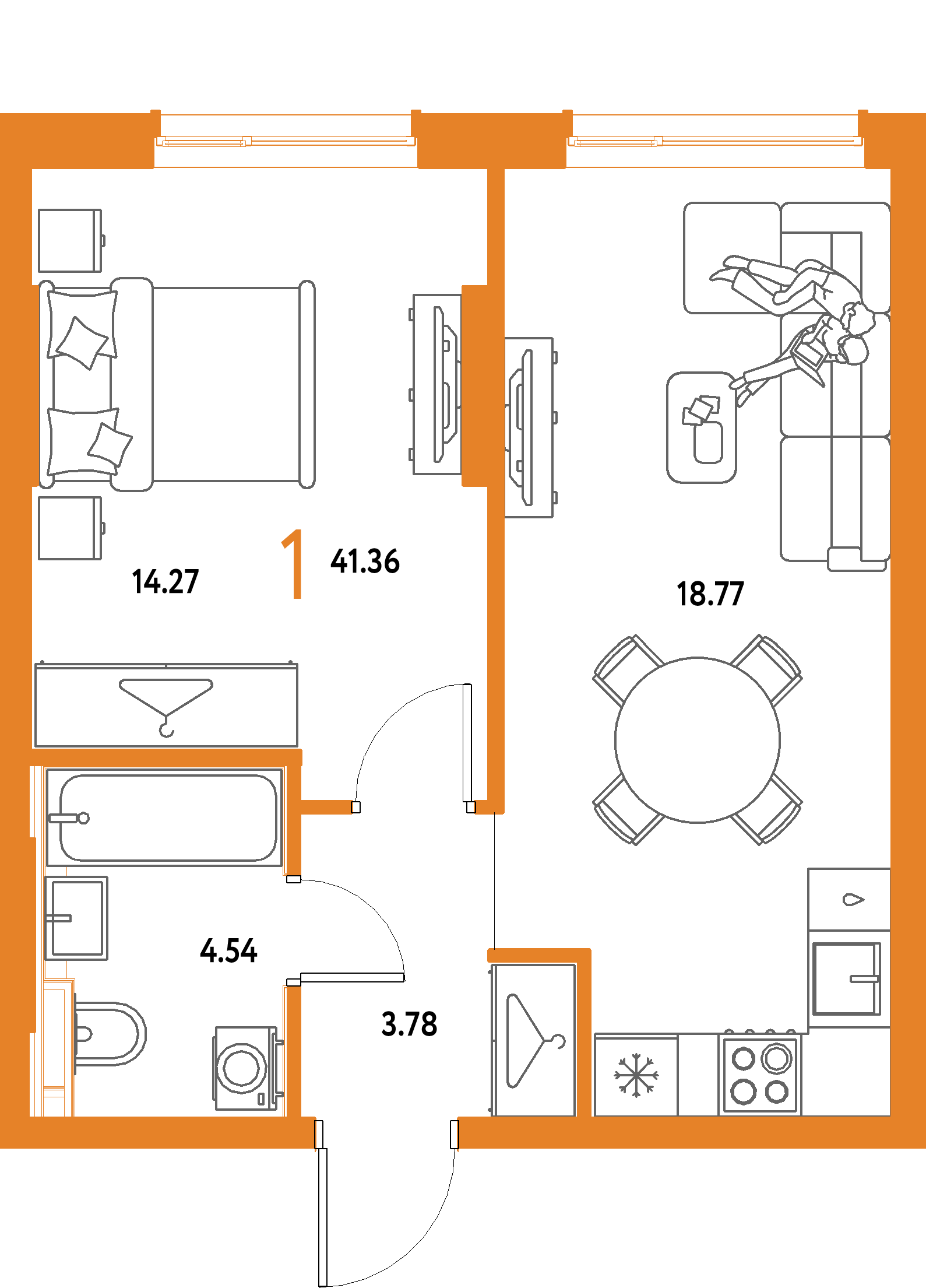 ЖК "Страна.Парковая"-1-комнатная 41.36 м²