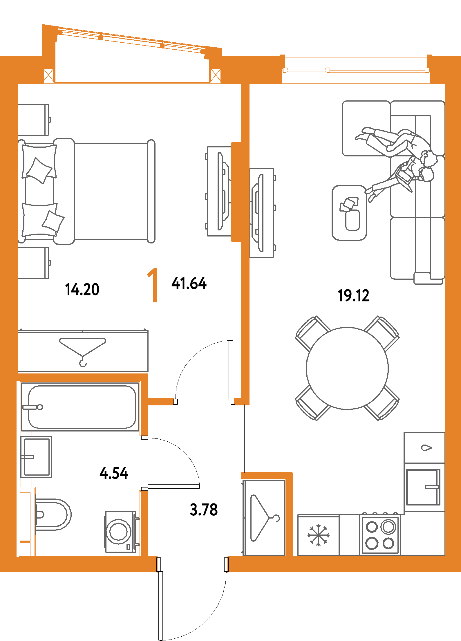 ЖК "Страна.Парковая"-1-комнатная 41.64 м²
