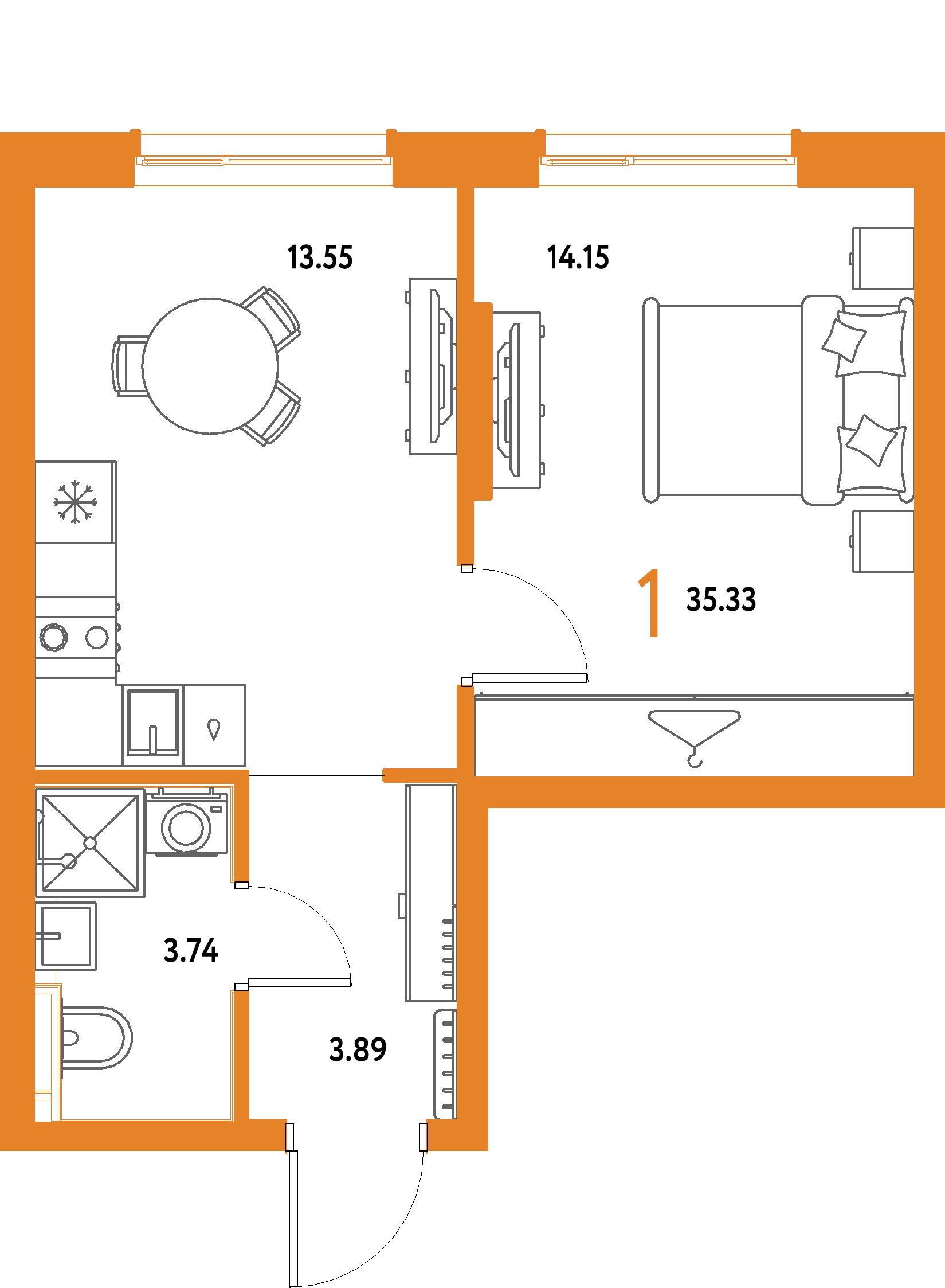ЖК "Страна.Парковая"-1-комнатная 35.33 м²