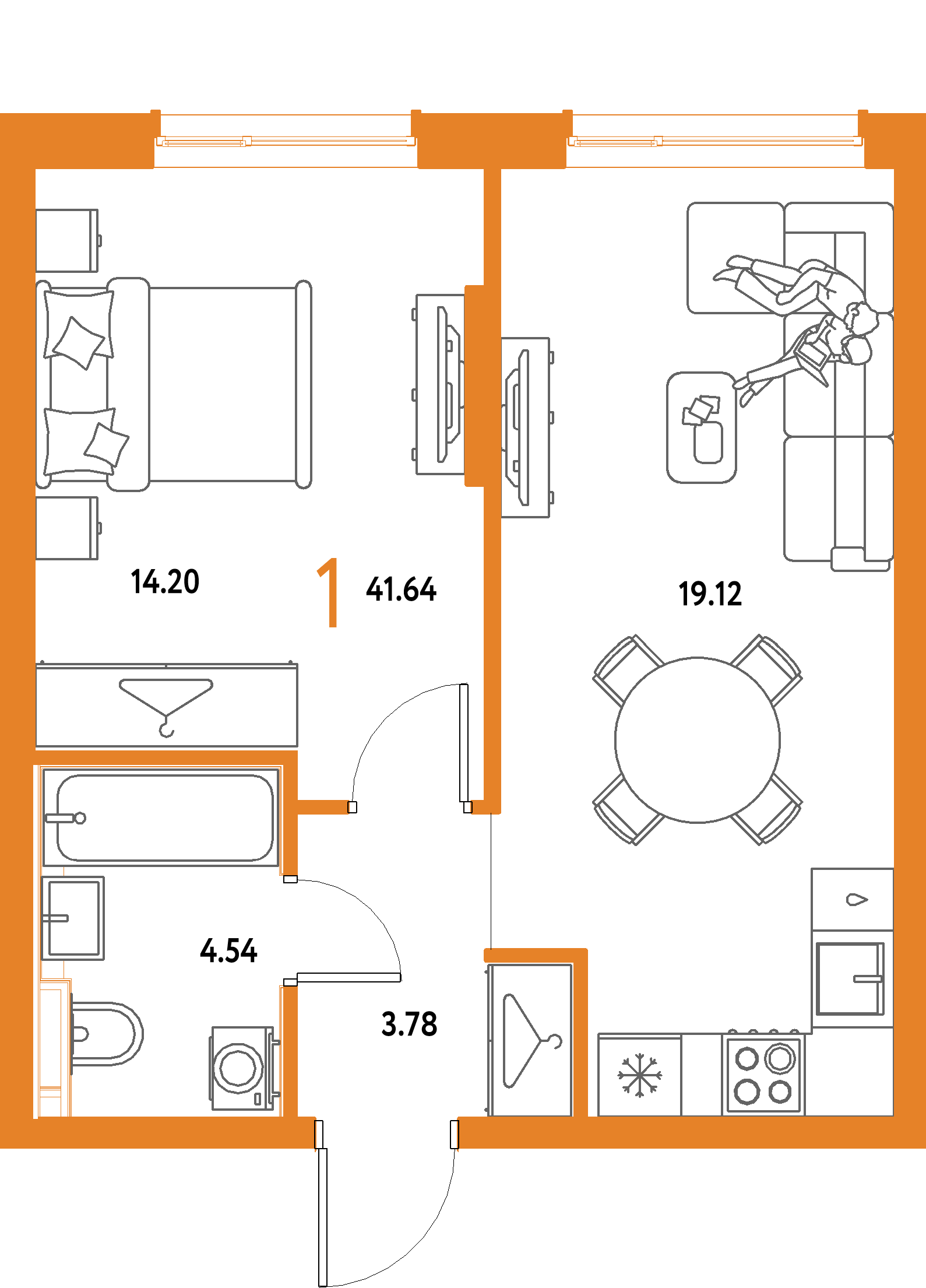 ЖК "Страна.Парковая"-1-комнатная 41.64 м²