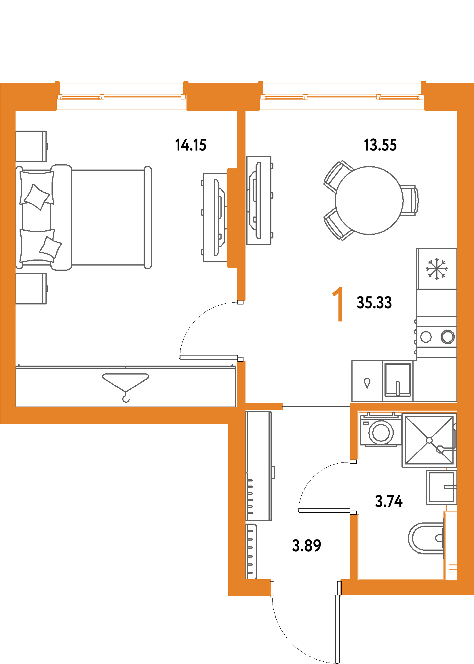 ЖК "Страна.Парковая"-1-комнатная 35.33 м²
