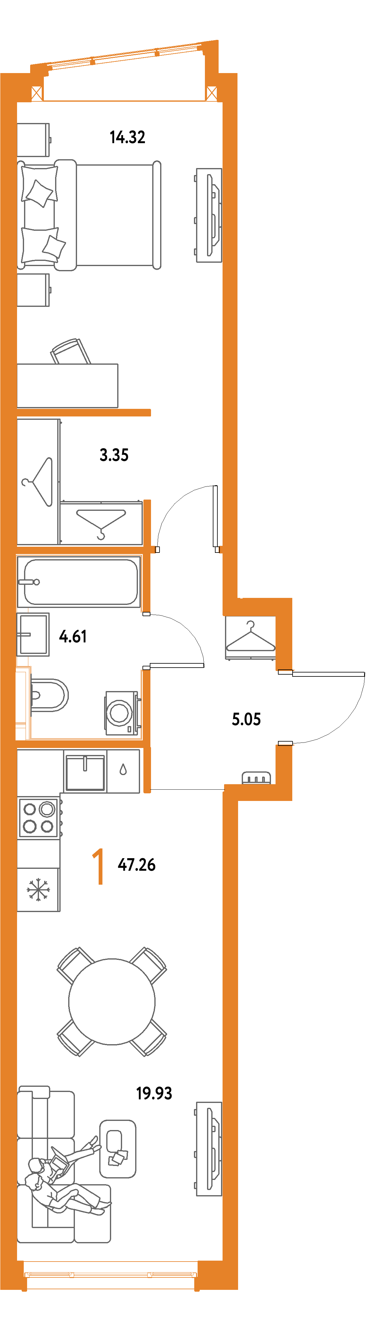 ЖК "Страна.Парковая"-1-комнатная 47.26 м²