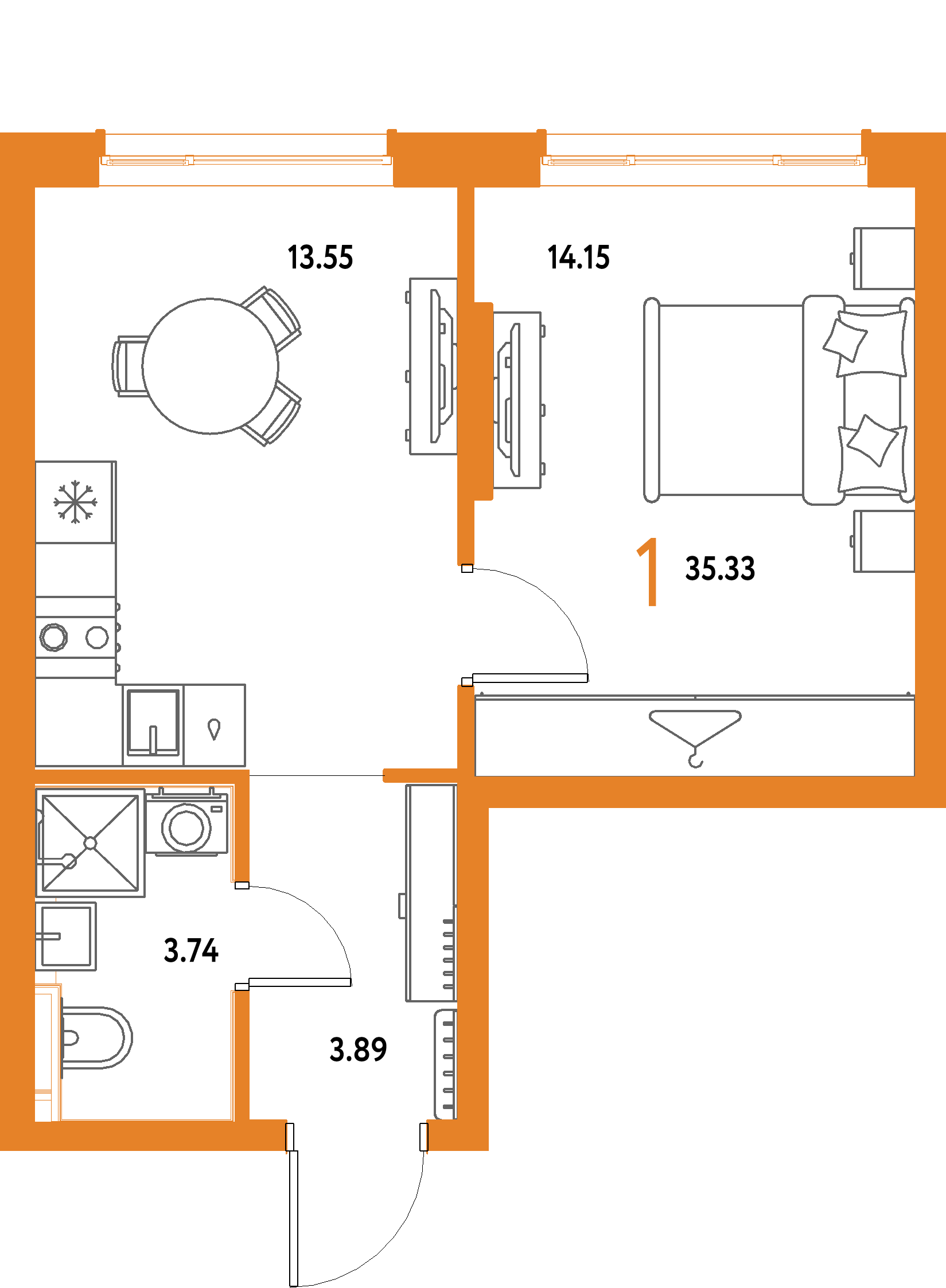 ЖК "Страна.Парковая"-1-комнатная 35.33 м²