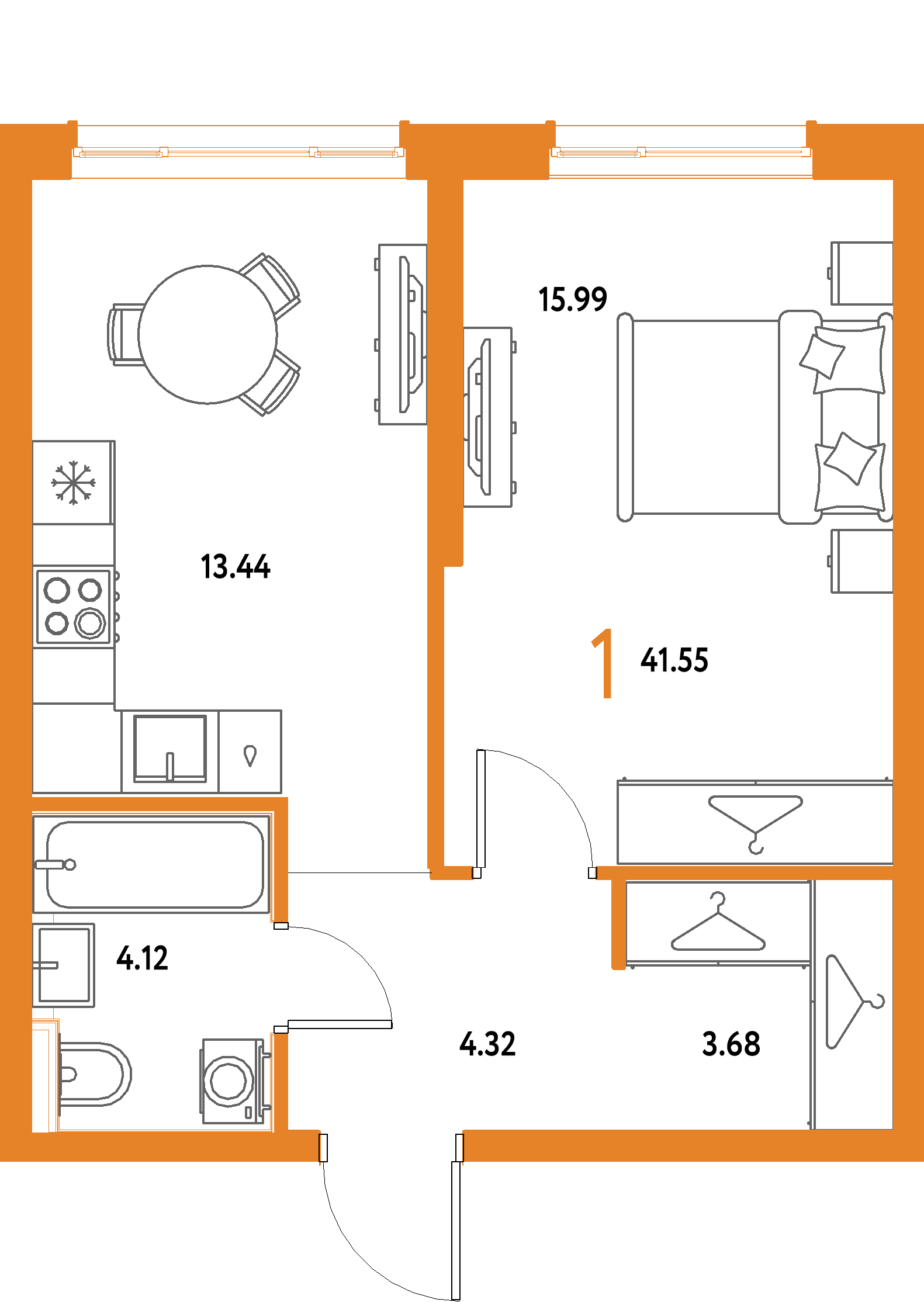 ЖК "Страна.Парковая"-1-комнатная 41.55 м²