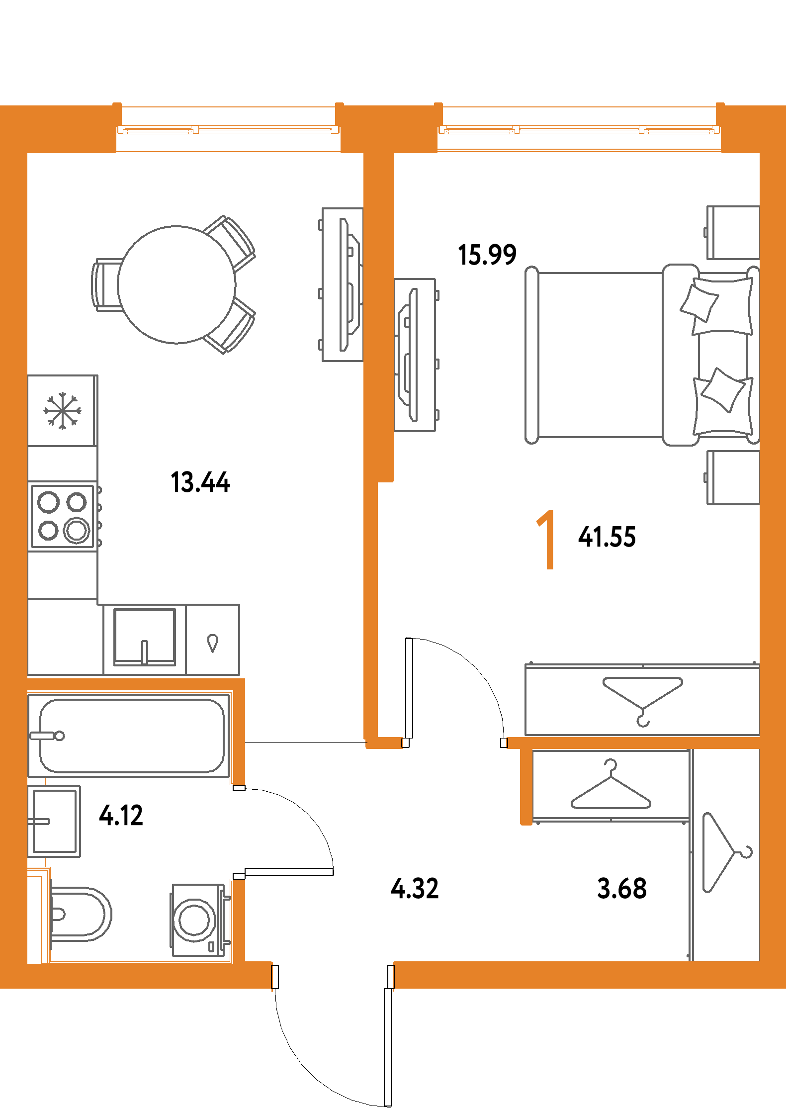 ЖК "Страна.Парковая"-1-комнатная 41.55 м²