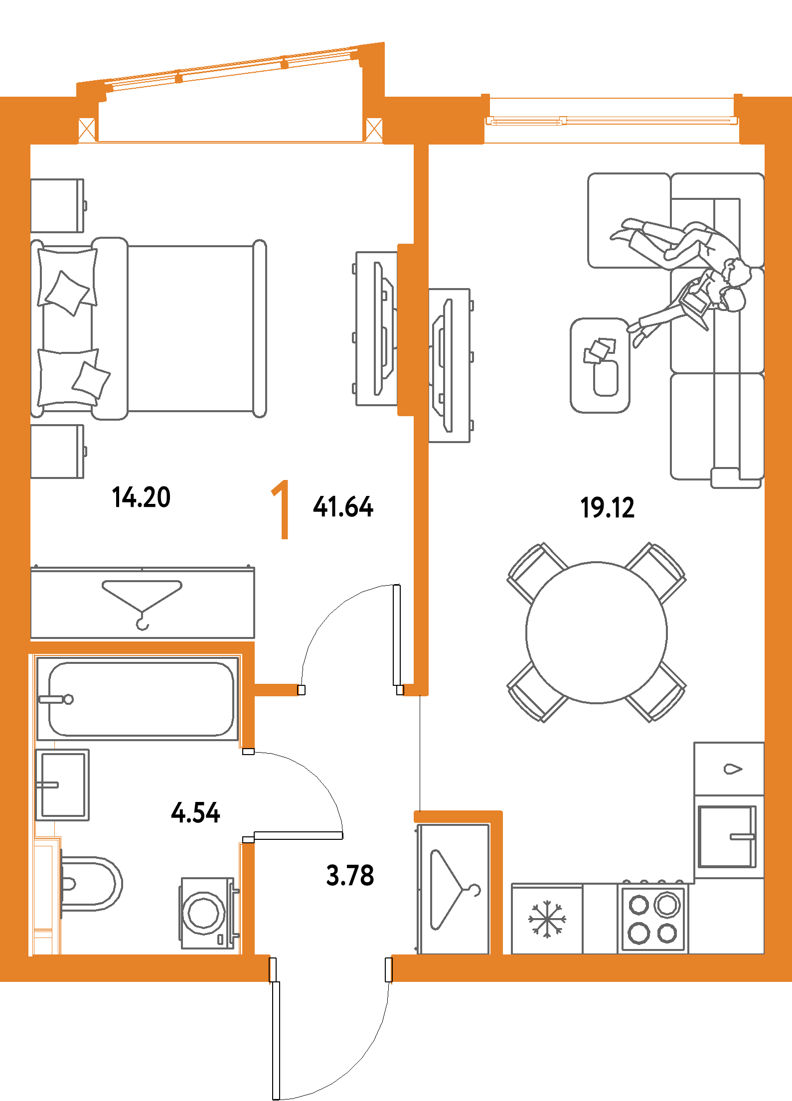 ЖК "Страна.Парковая"-1-комнатная 41.64 м²