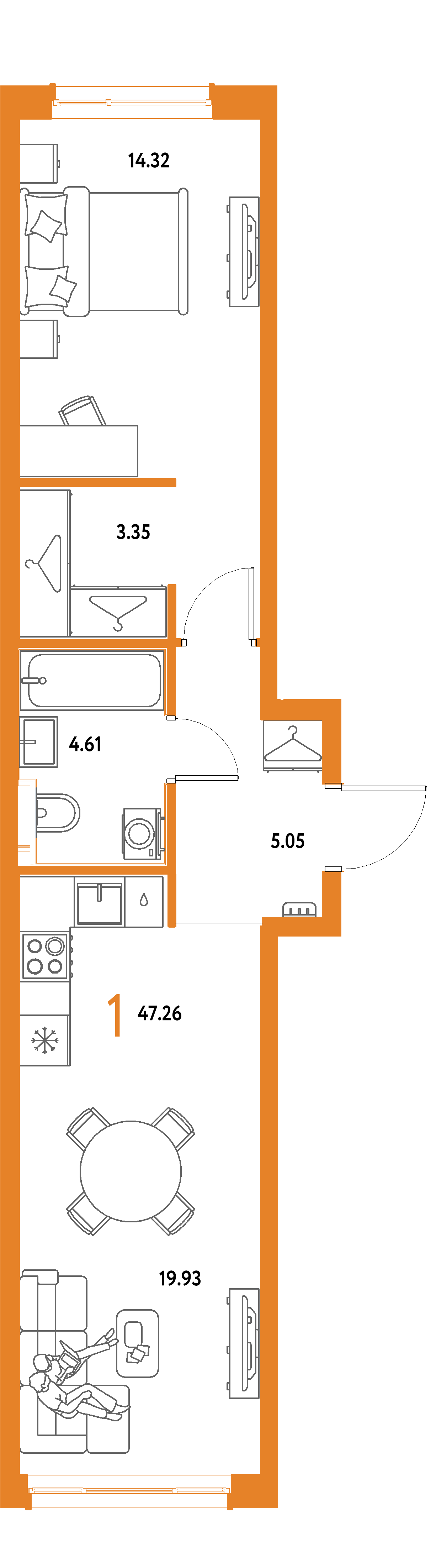 ЖК "Страна.Парковая"-1-комнатная 47.26 м²