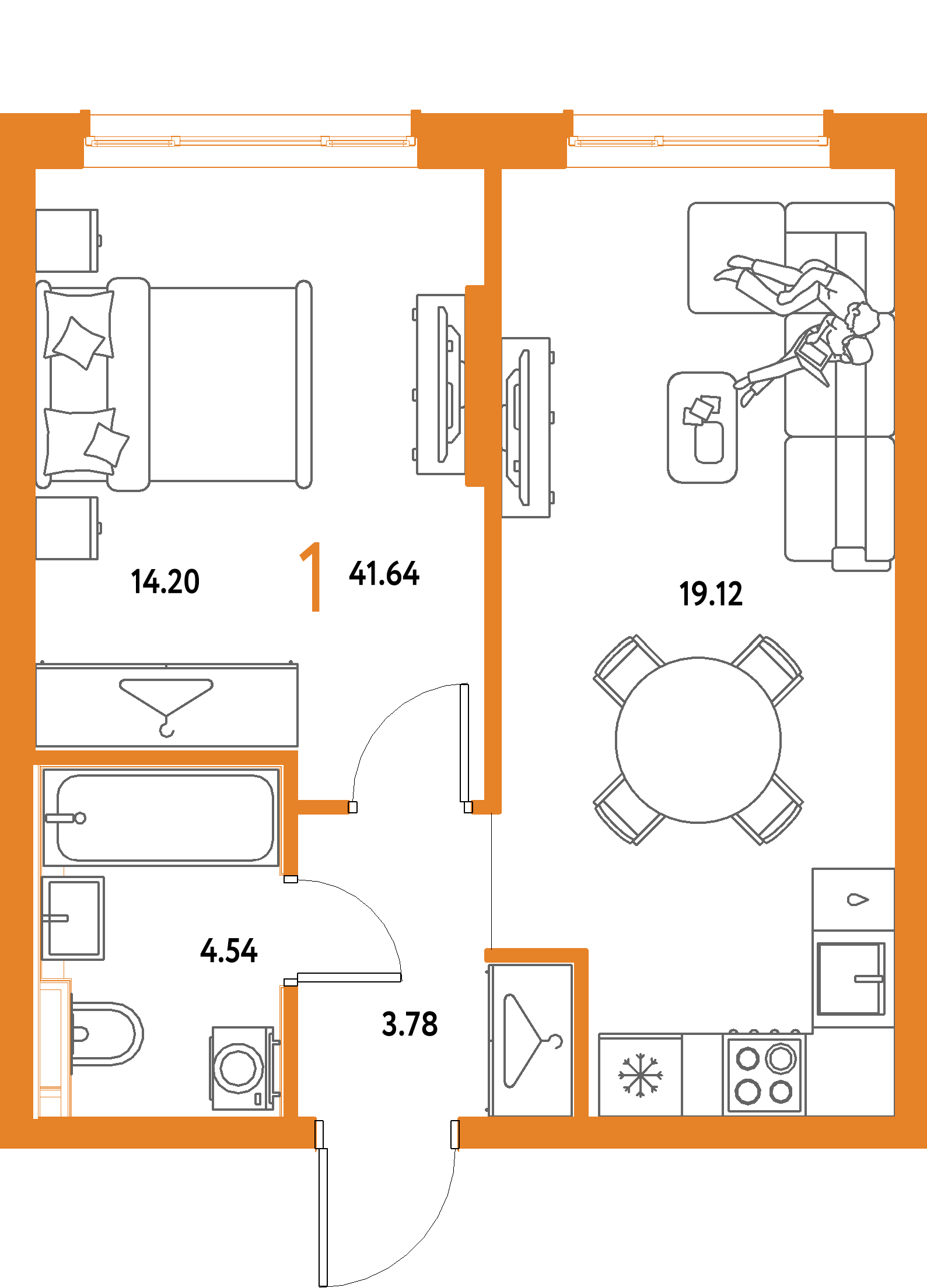 ЖК "Страна.Парковая"-1-комнатная 41.64 м²
