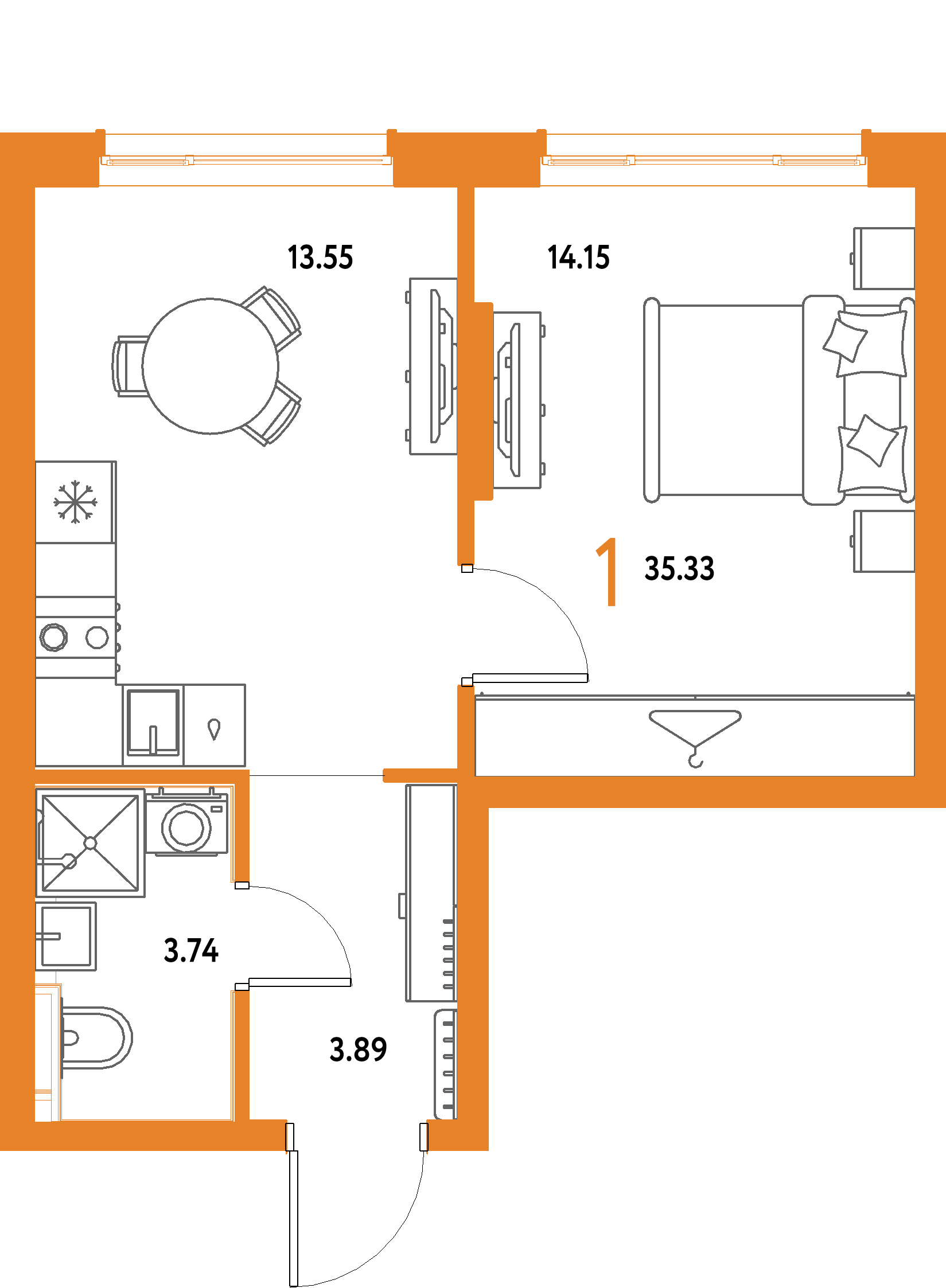 ЖК "Страна.Парковая"-1-комнатная 35.33 м²