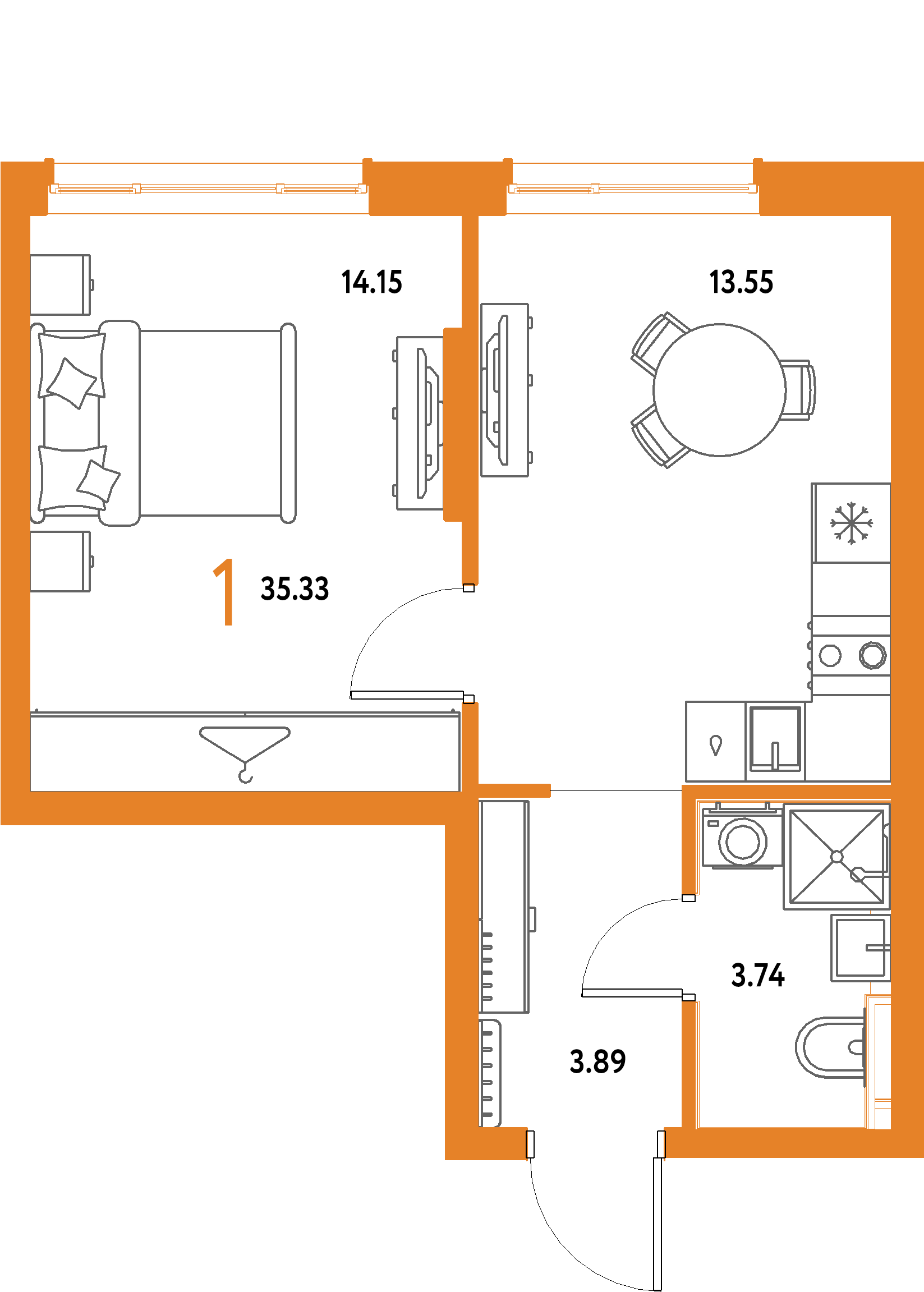 ЖК "Страна.Парковая"-1-комнатная 35.33 м²