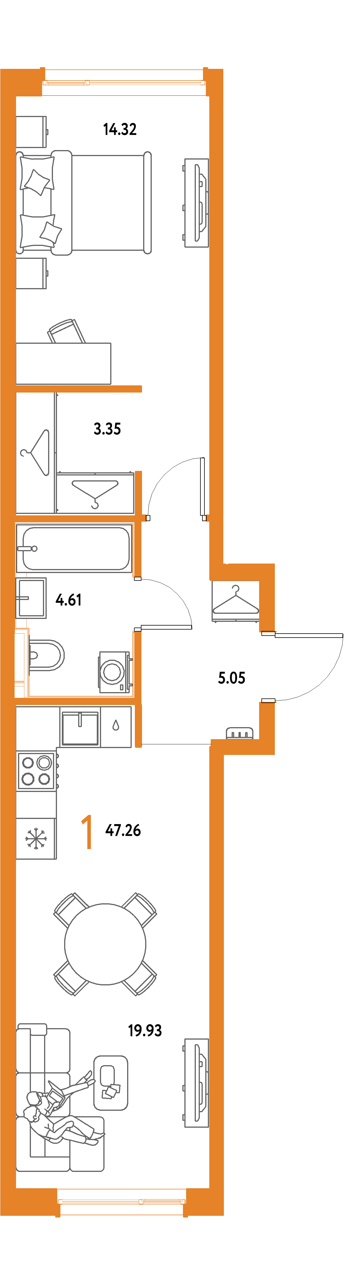 ЖК "Страна.Парковая"-1-комнатная 47.26 м²
