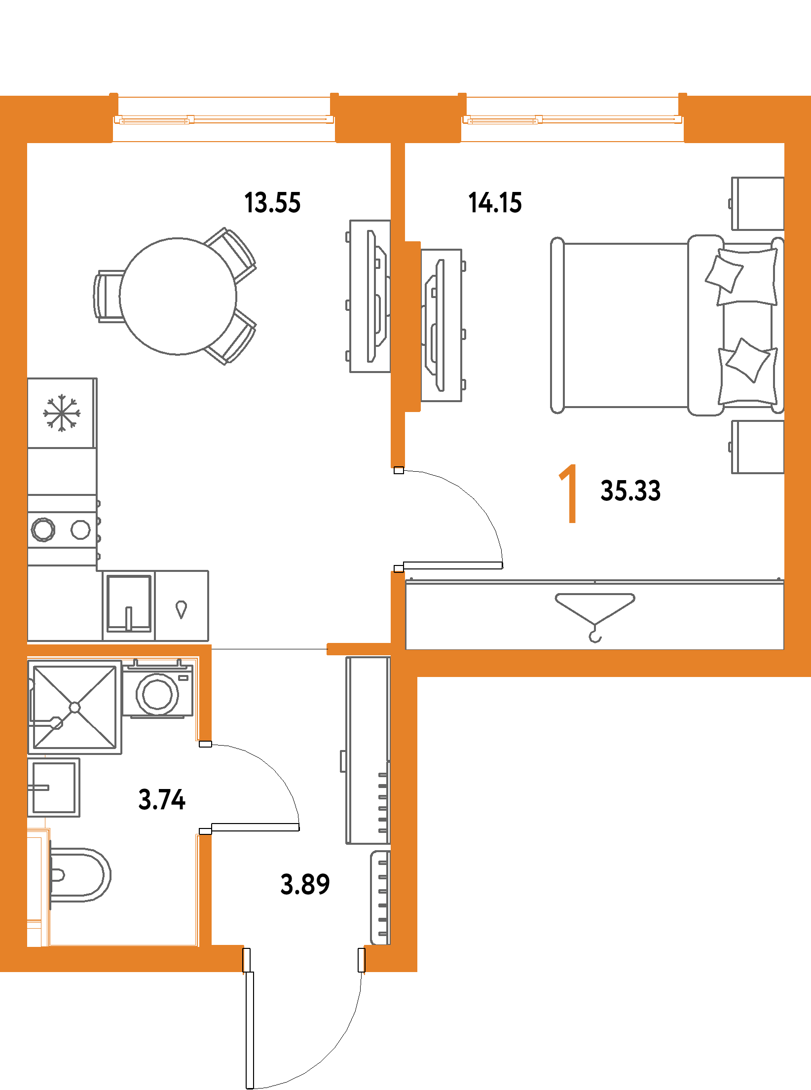 ЖК "Страна.Парковая"-1-комнатная 35.33 м²