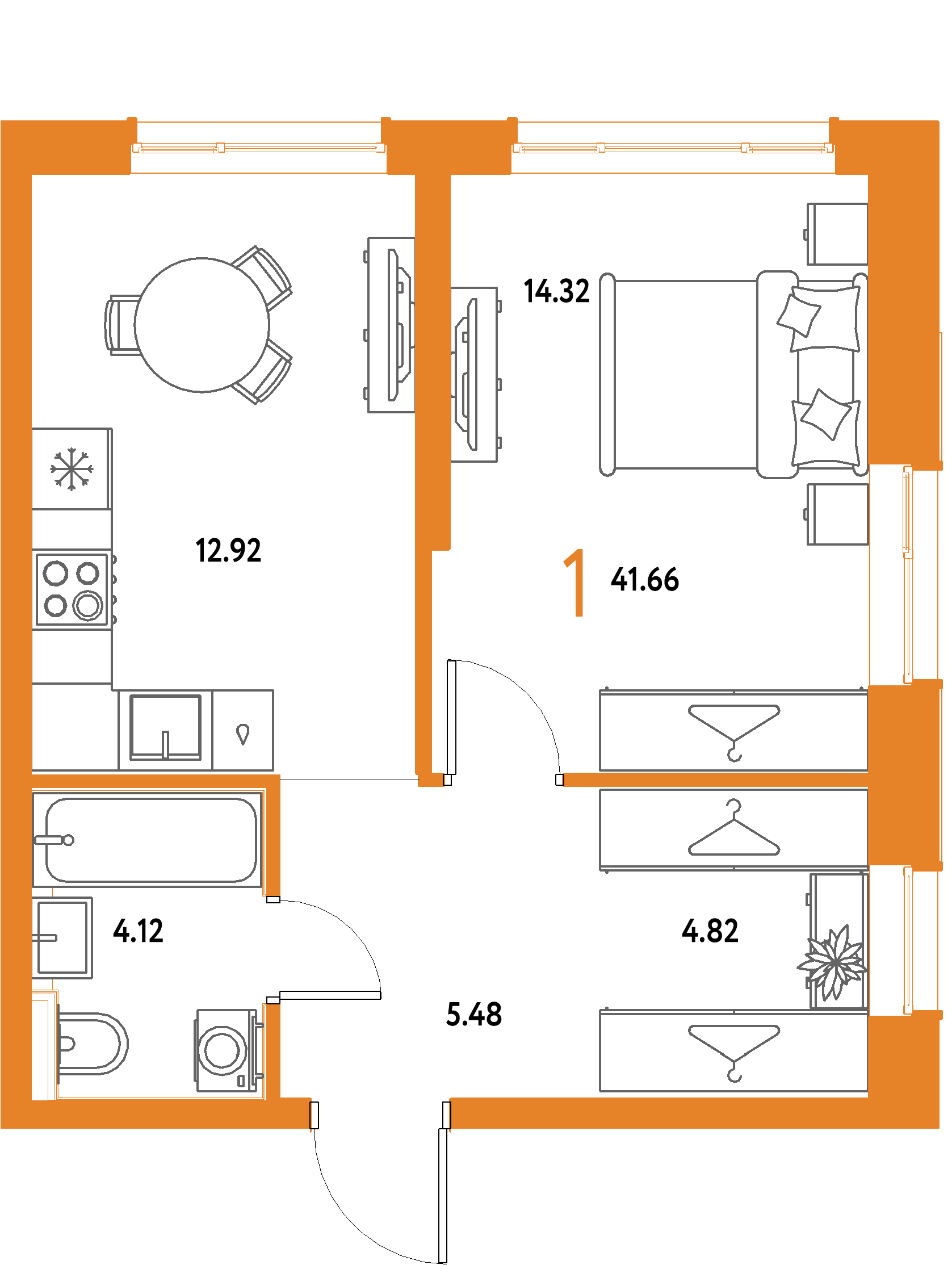 ЖК "Страна.Парковая"-1-комнатная 41.66 м²