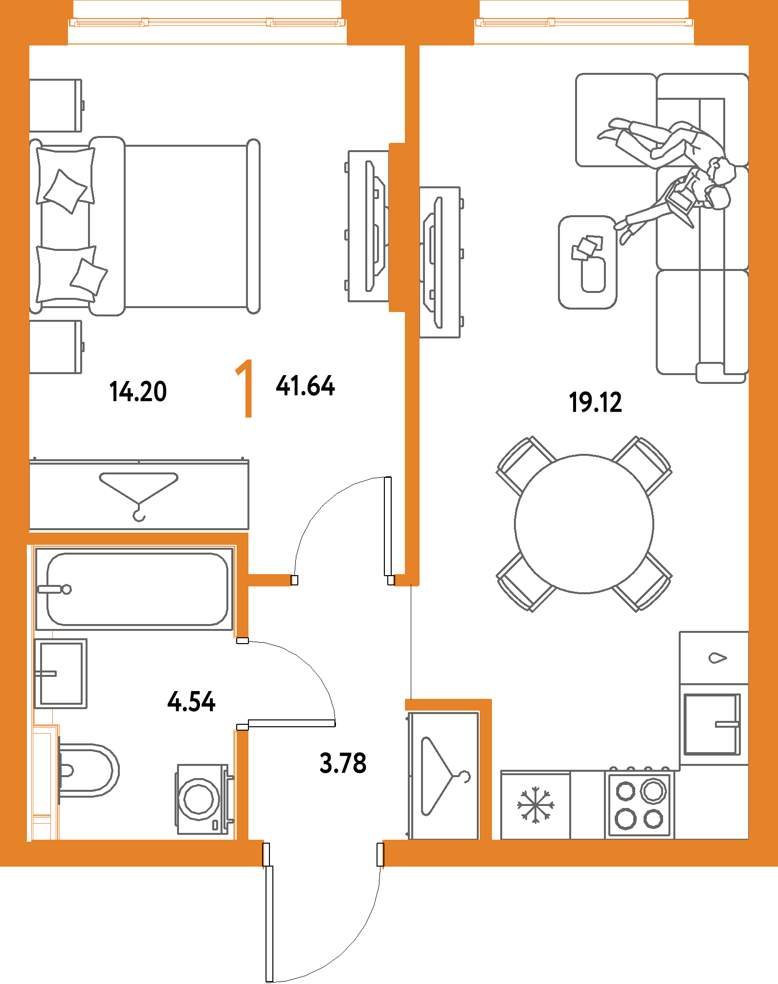 ЖК "Страна.Парковая"-1-комнатная 41.64 м²