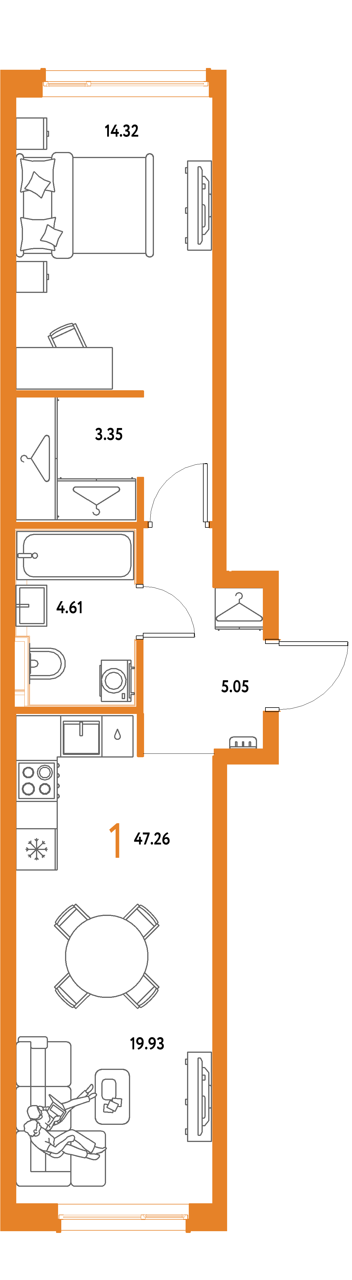 ЖК "Страна.Парковая"-1-комнатная 47.26 м²