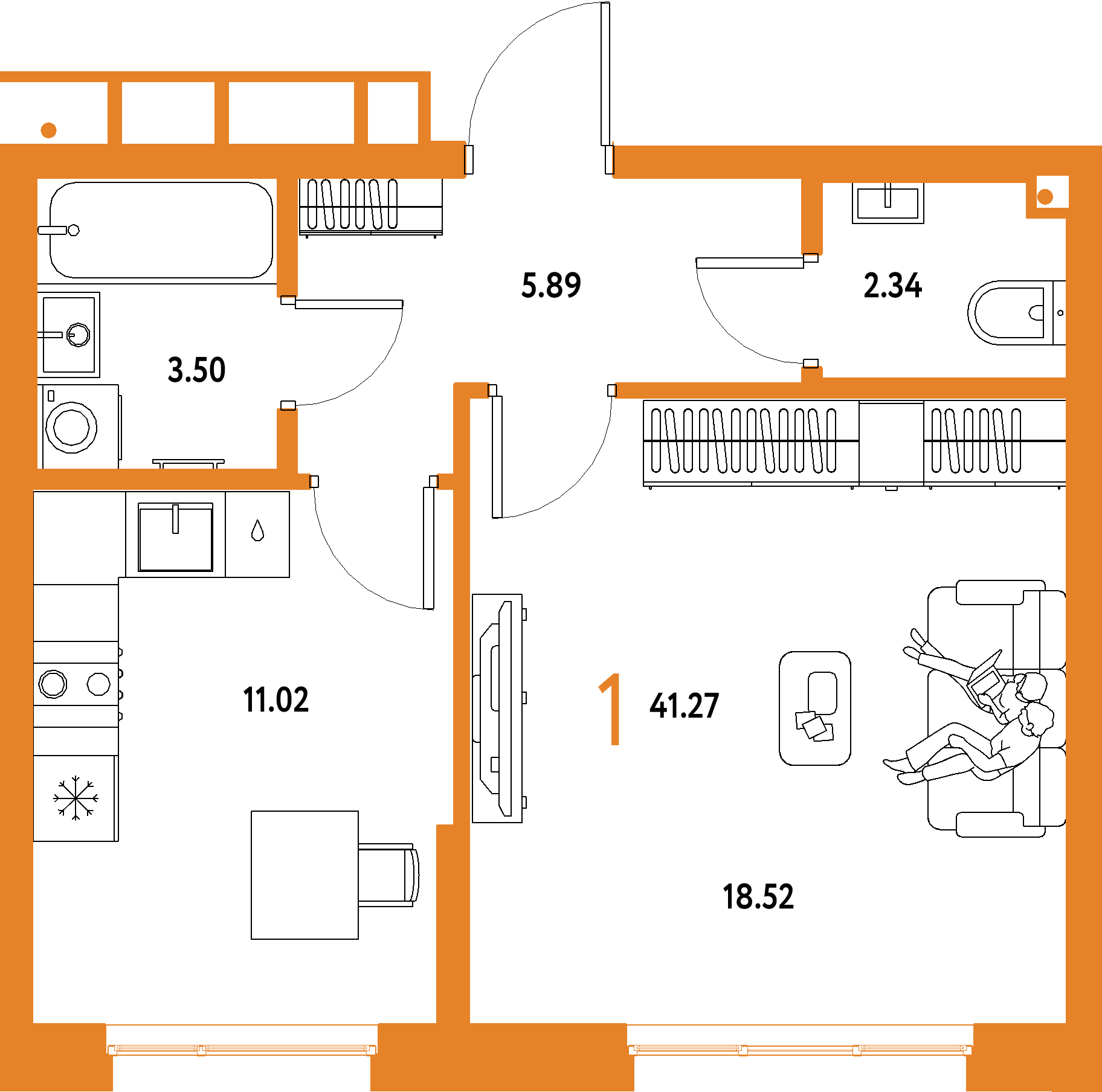 Купить 1-комнатную квартиру 41.27м², этаж №11 кв №852 в ЖК 