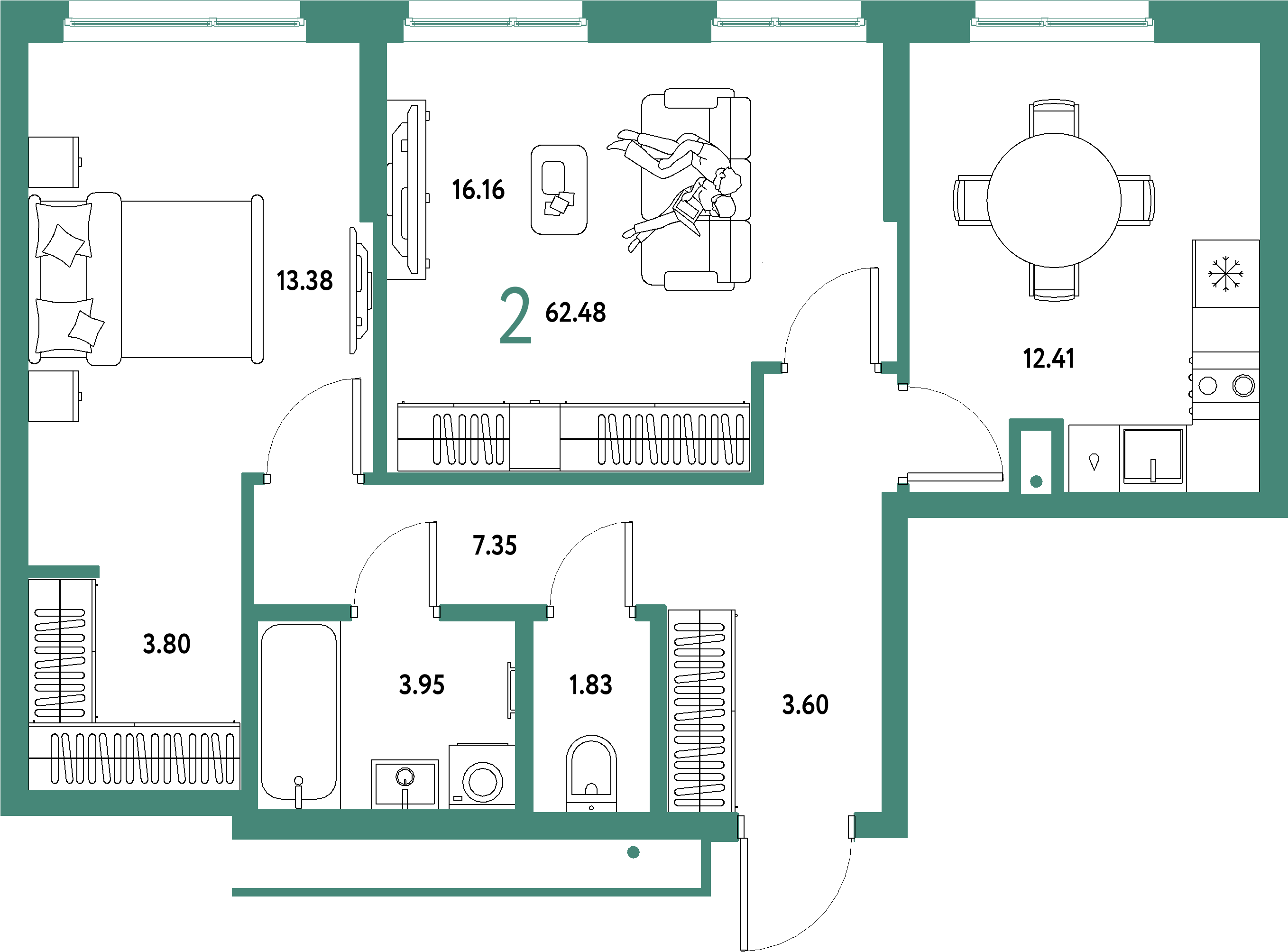 Купить 2-комнатную квартиру 62.48м², этаж №12 кв №859 в ЖК  