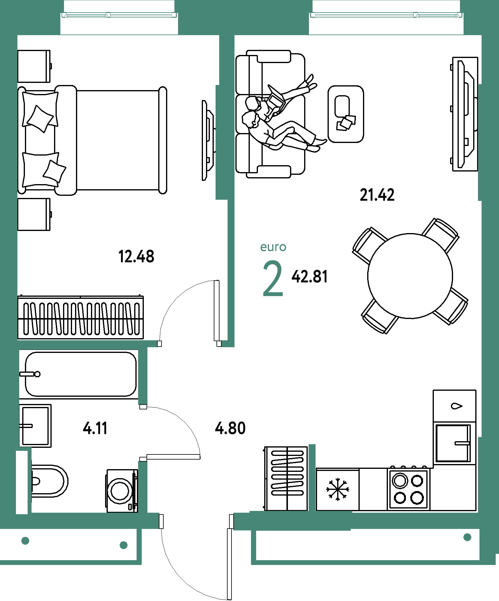 Купить 2-комнатную квартиру 42.81м², этаж №6 кв №58 в ЖК 