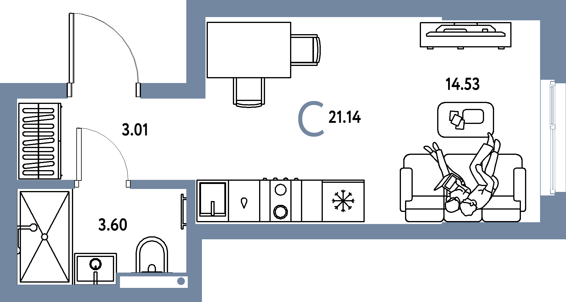 Купить Студию 21.14м², этаж №7 кв №72 в ЖК 