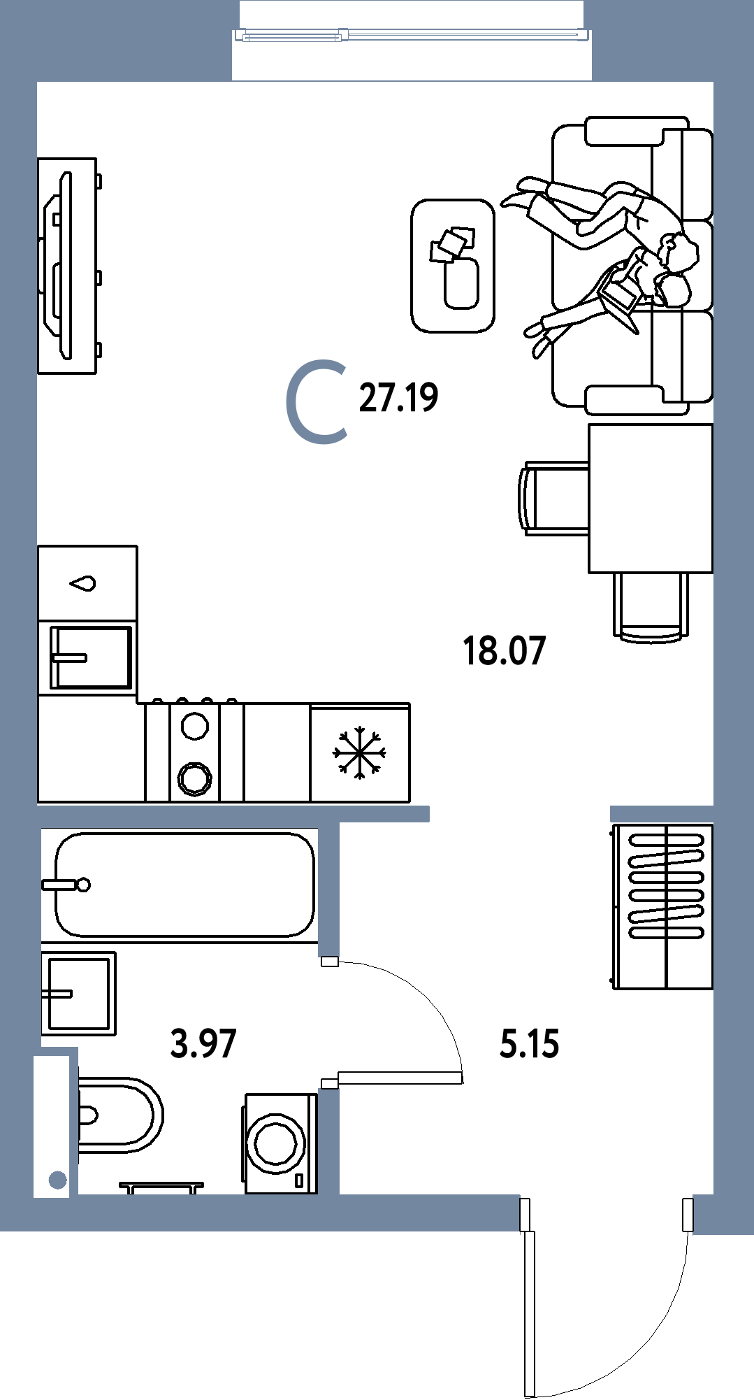 Купить Студию 27.19м², этаж №12 кв №128 в ЖК 