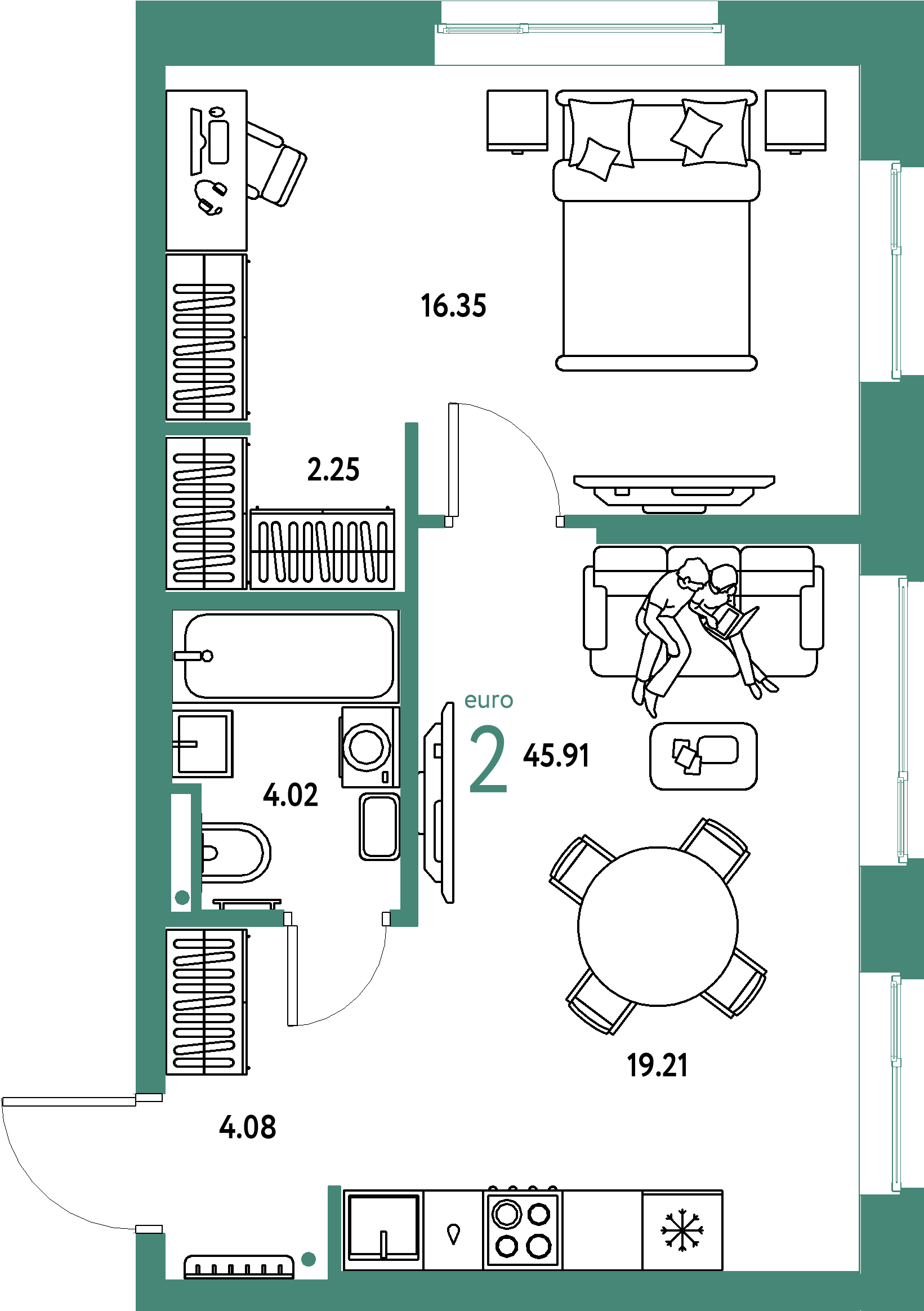 Купить 2-комнатную квартиру 45.91м², этаж №12 кв №131 в ЖК  