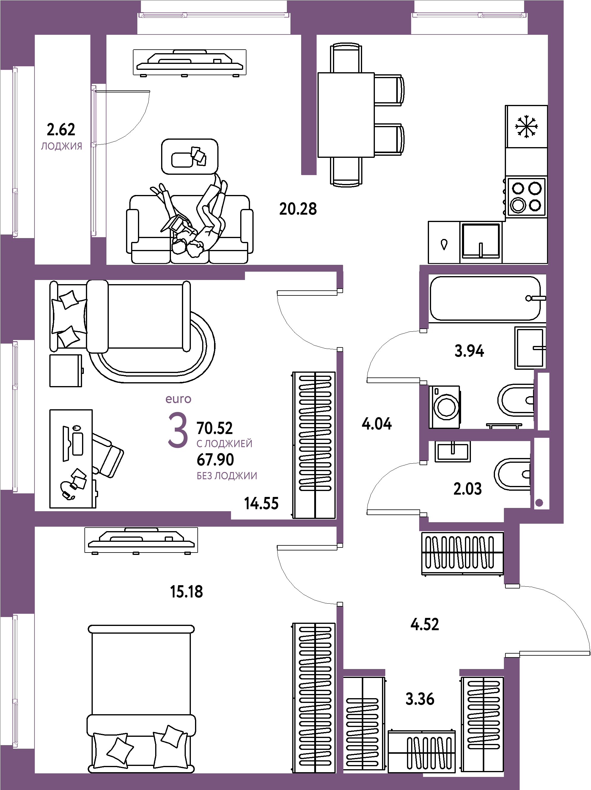 Купить 3-комнатную квартиру 70.52м², этаж №16 кв №175 в ЖК 