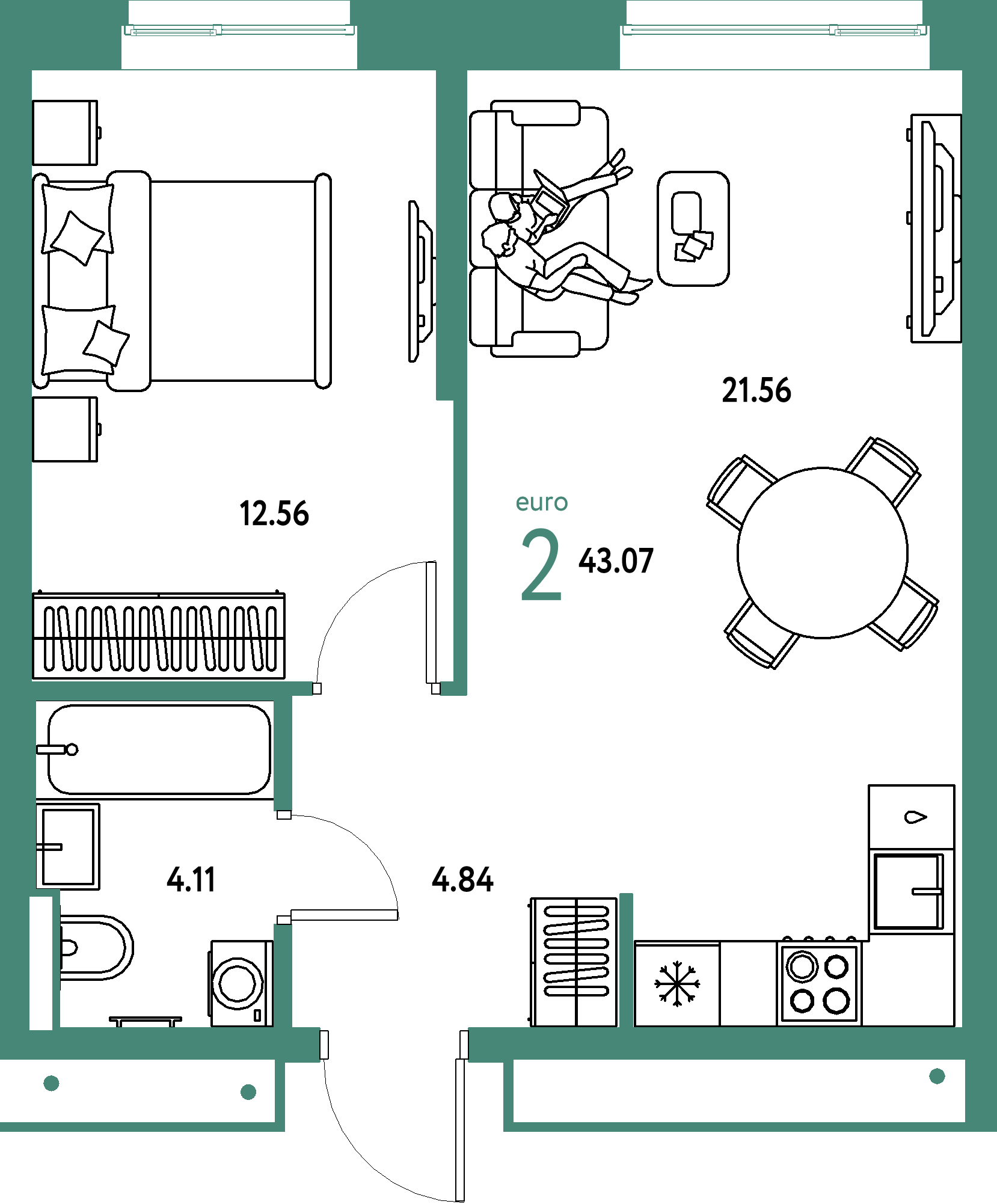 Купить 2-комнатную квартиру 43.07м², этаж №16 кв №178 в ЖК  