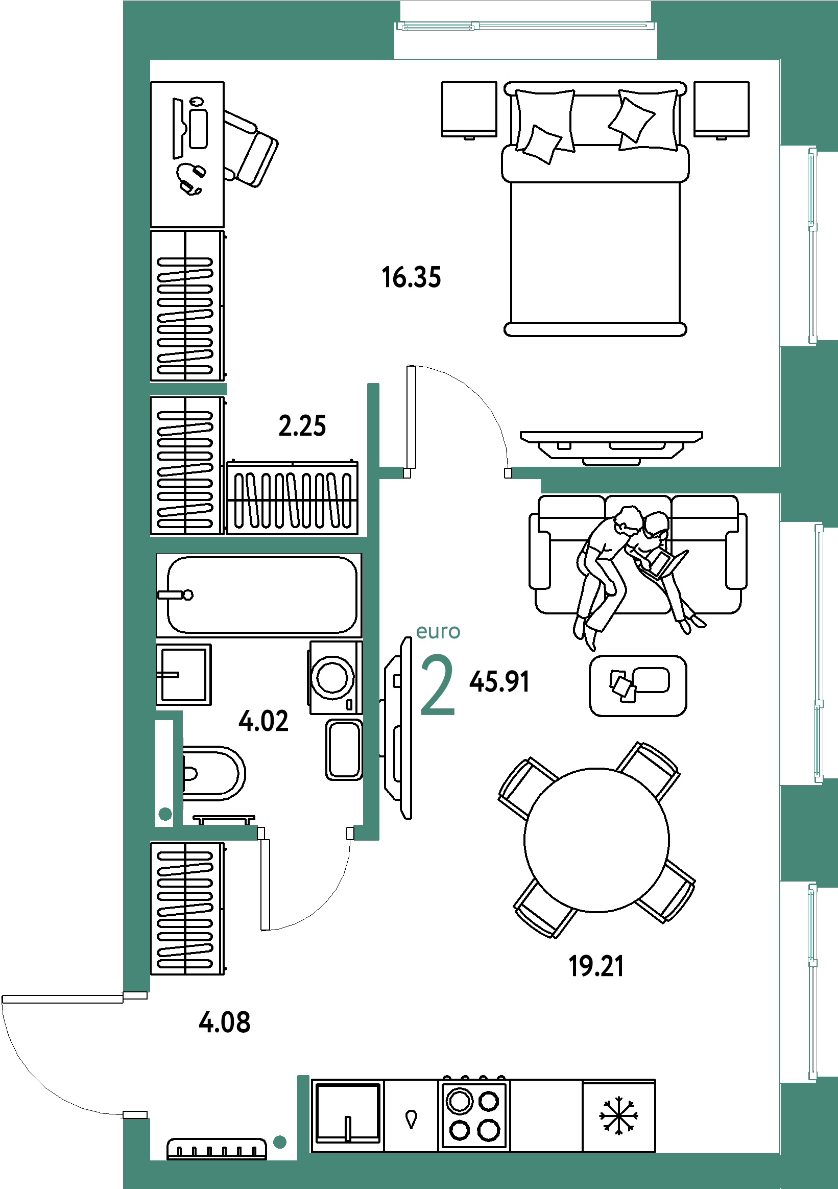 Купить 2-комнатную квартиру 45.91м², этаж №16 кв №179 в ЖК  