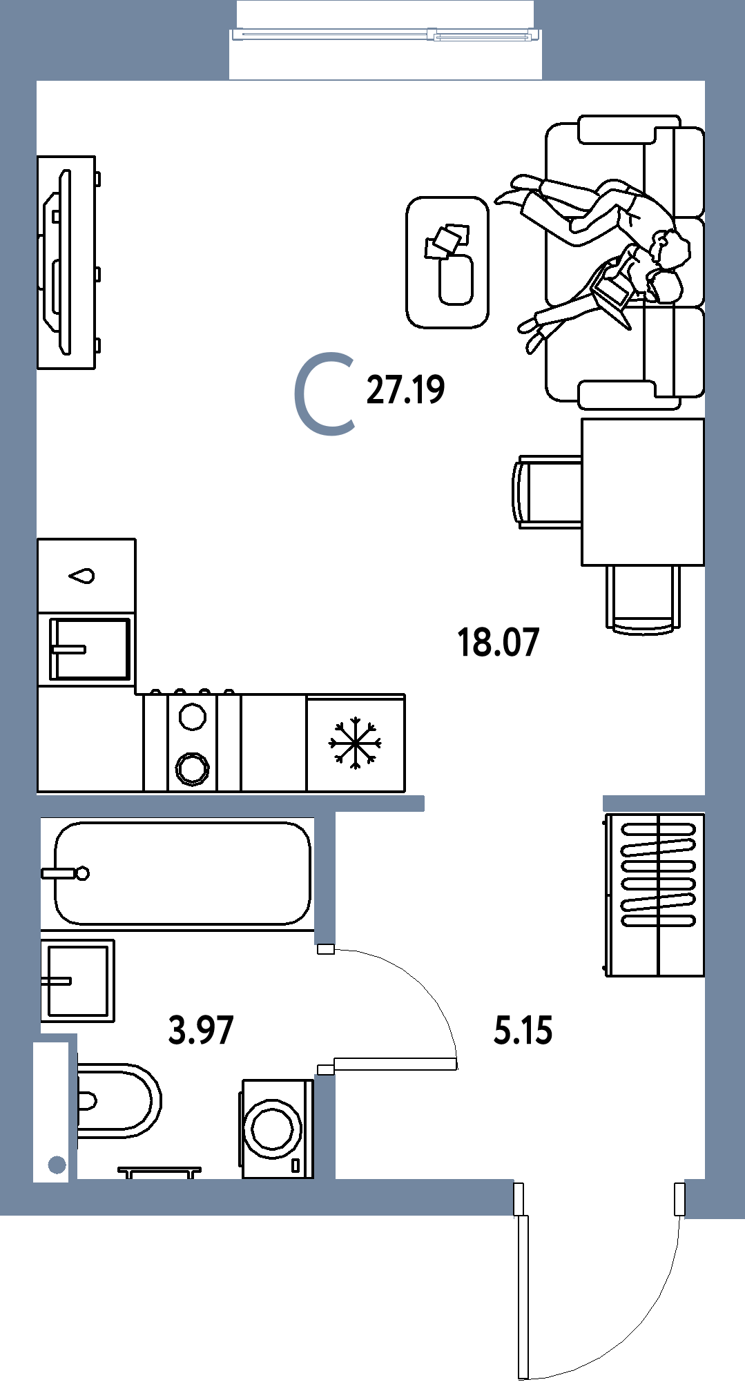 Купить Студию 27.19м², этаж №17 кв №188 в ЖК 