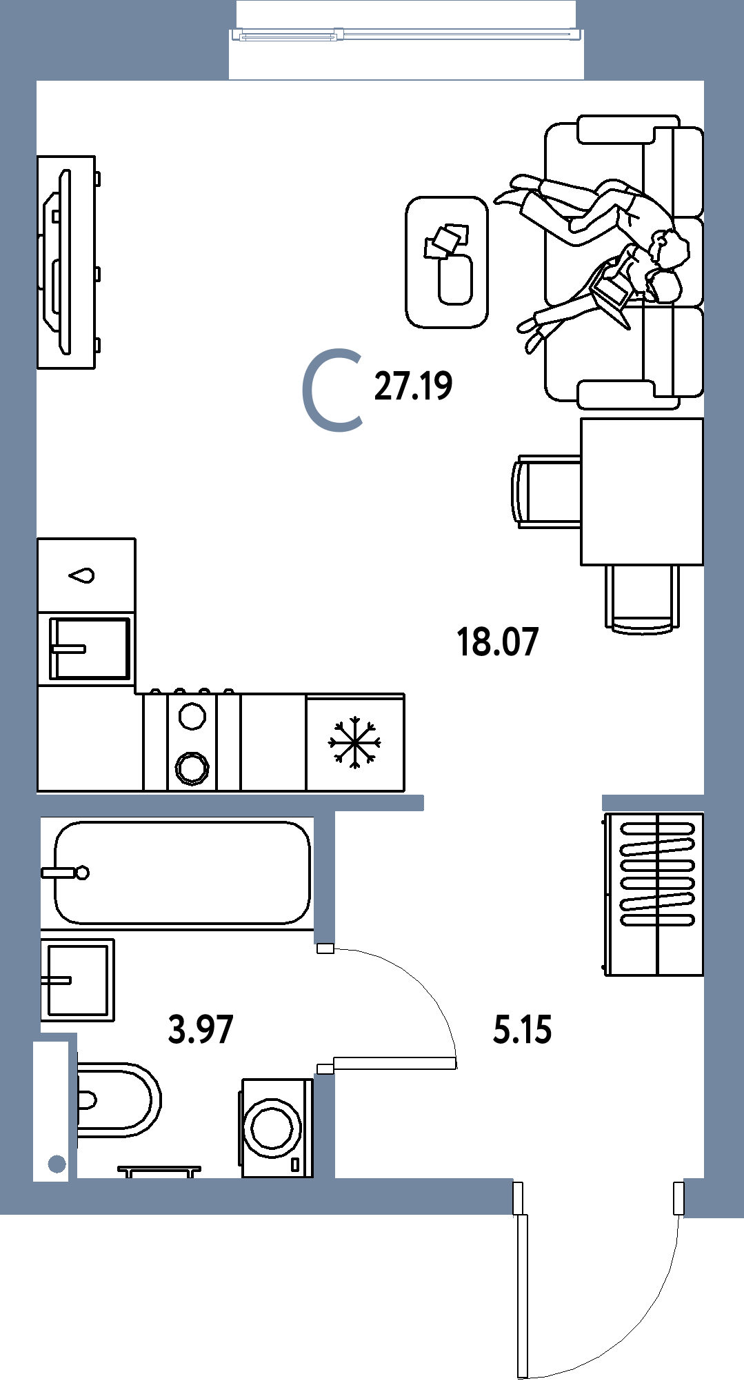 Купить Студию 27.19м², этаж №18 кв №200 в ЖК 