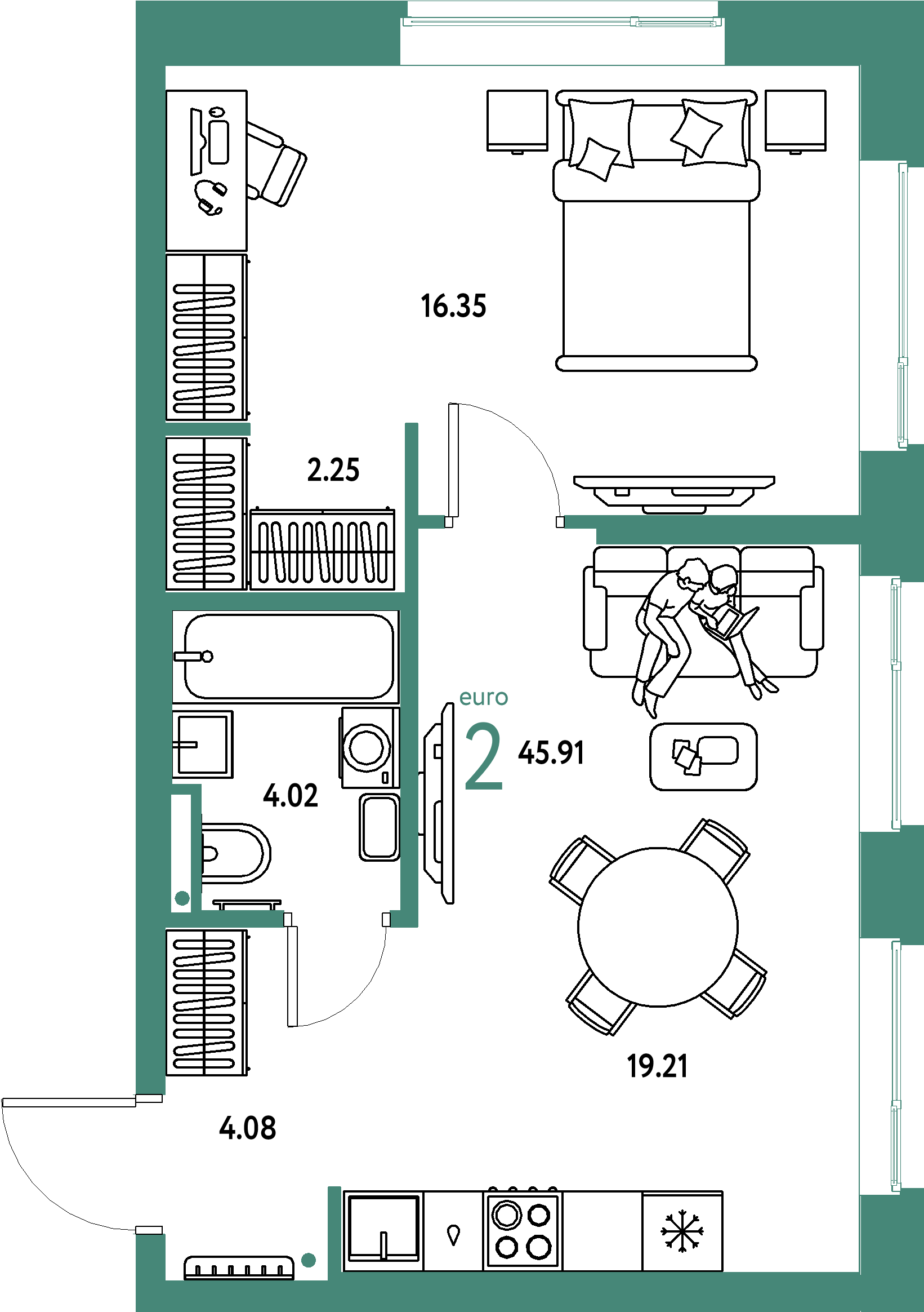 Купить 2-комнатную квартиру 45.91м², этаж №21 кв №239 в ЖК 