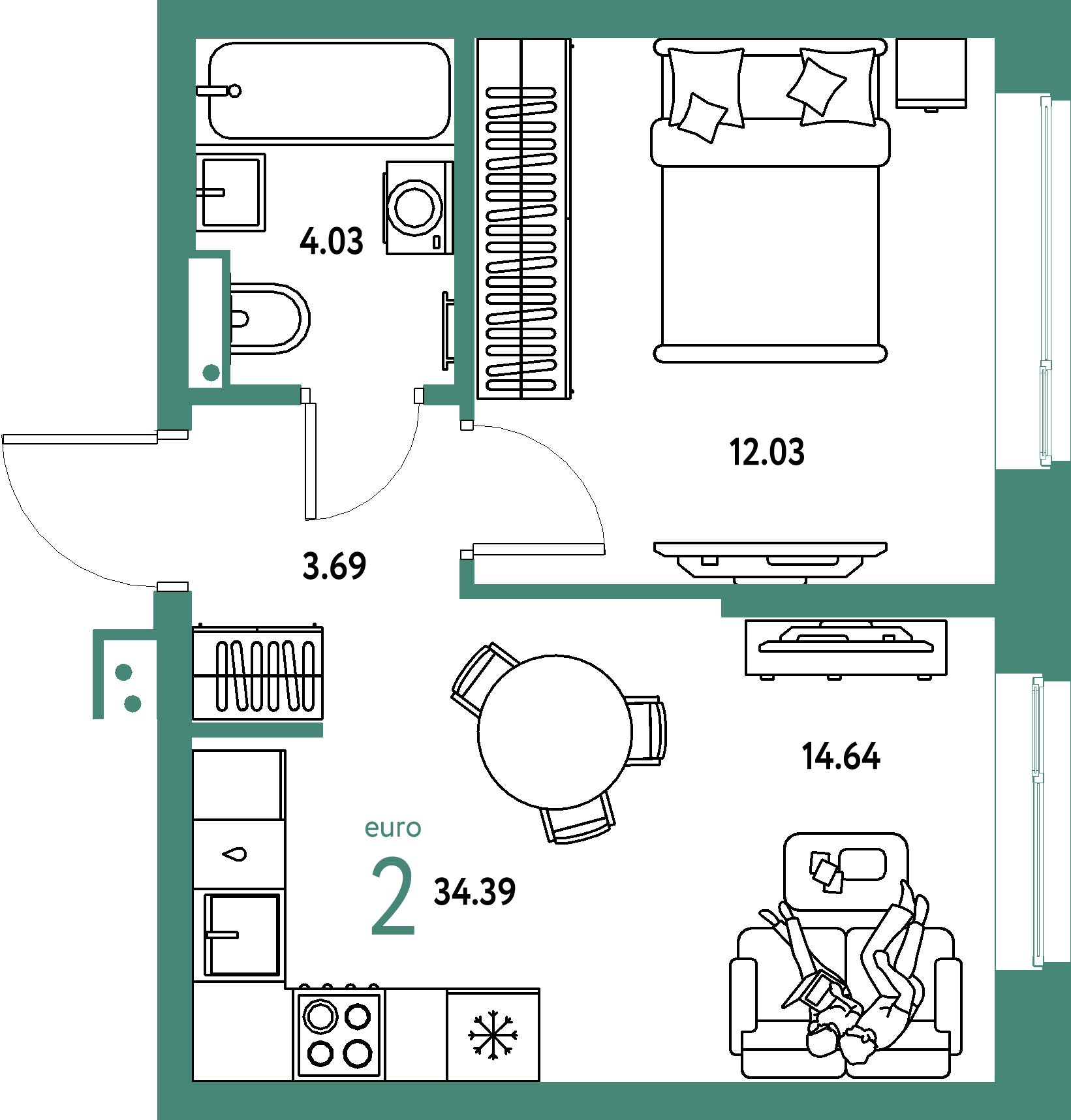 Купить 2-комнатную квартиру 34.39м², этаж №23 кв №253 в ЖК  