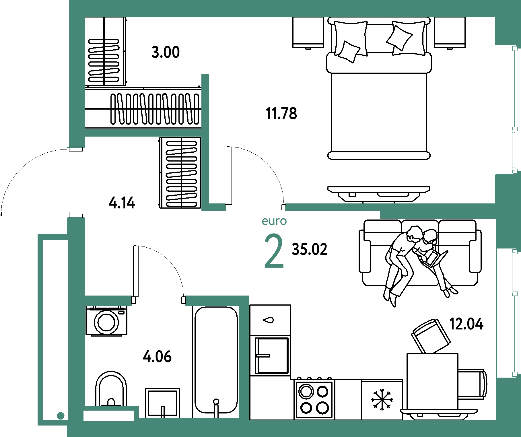 Купить 2-комнатную квартиру 35.02м², этаж №5 кв №296 в ЖК 