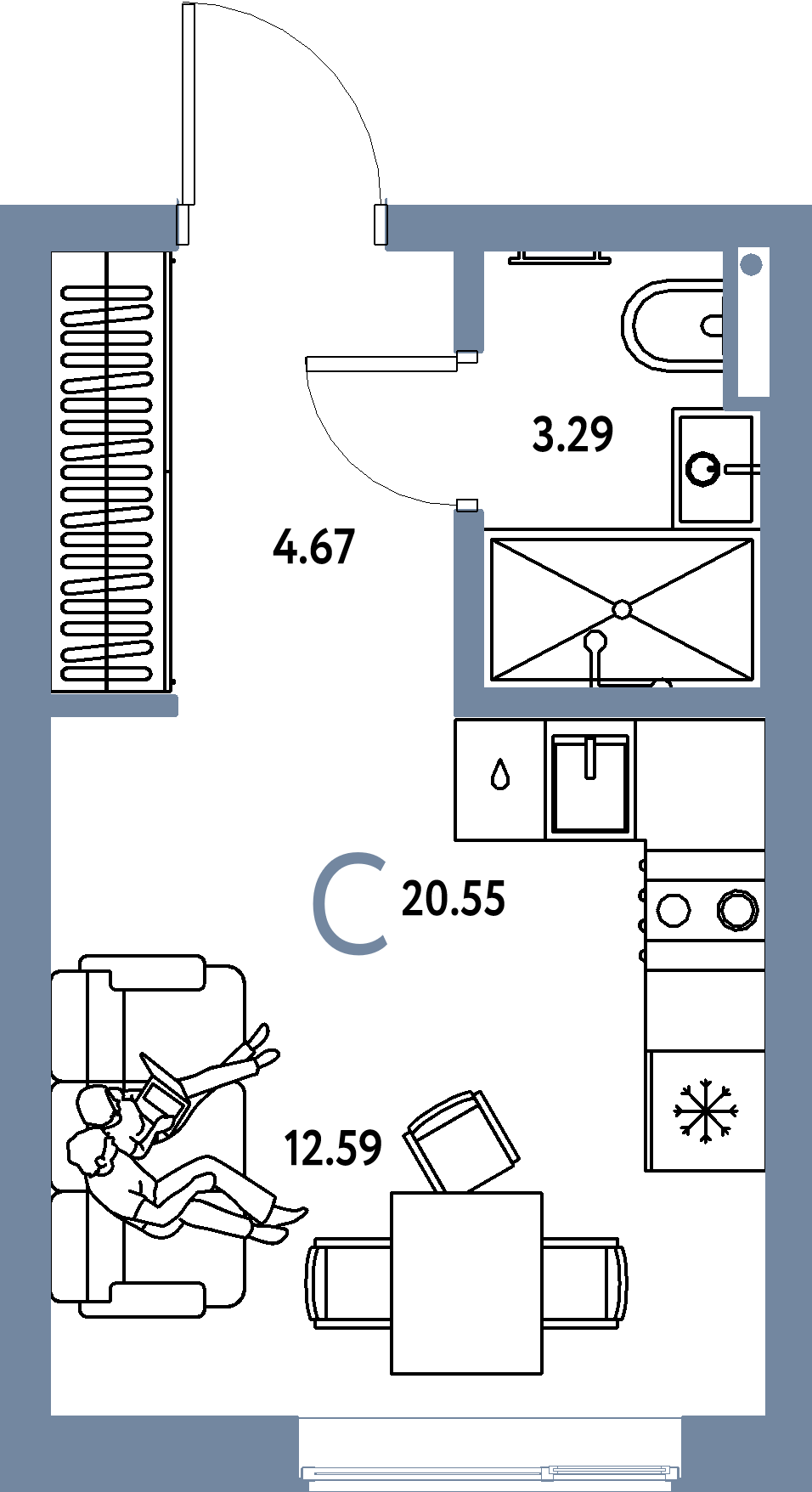 Купить Студию 20.55м², этаж №8 кв №316 в ЖК 