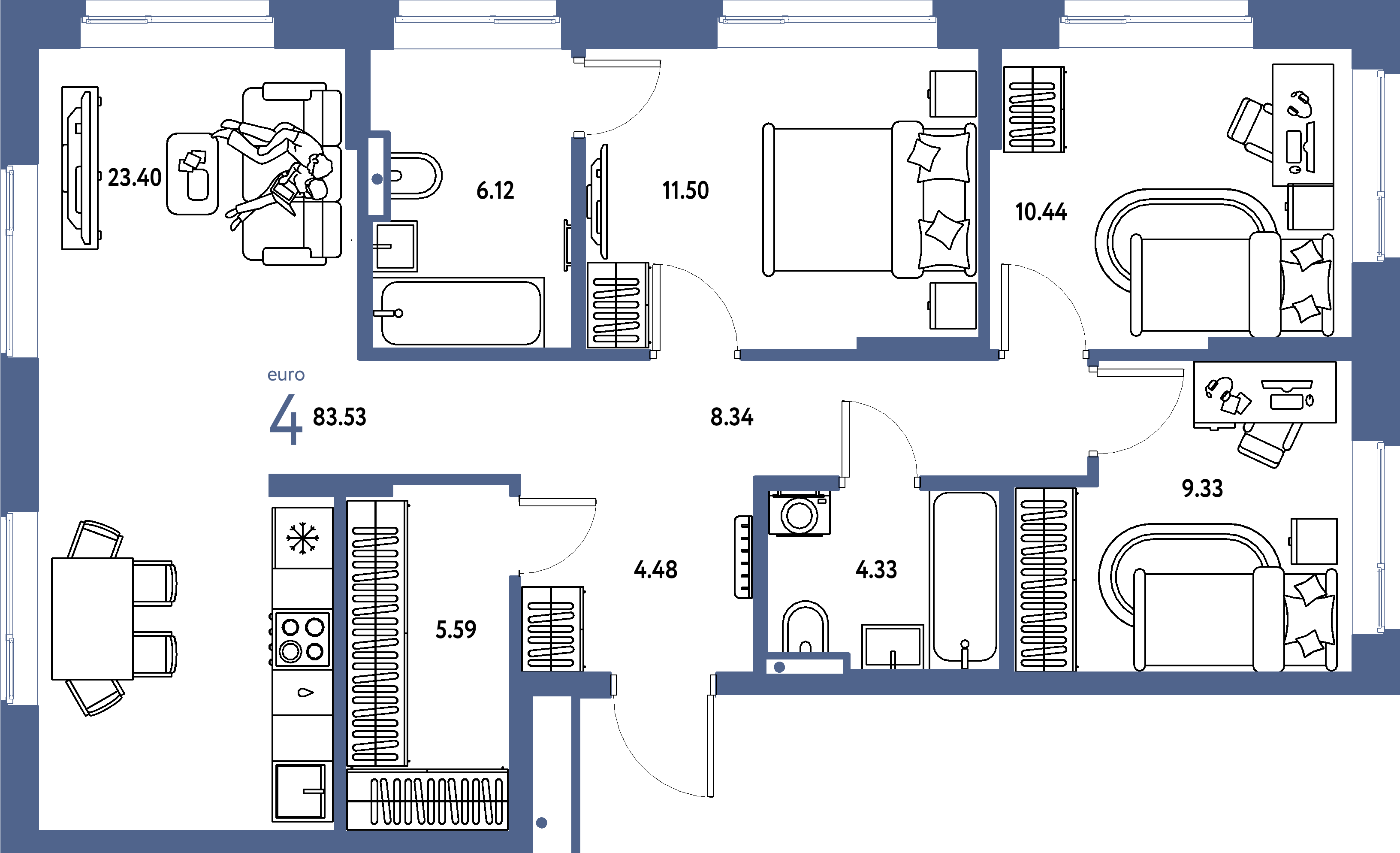 Купить 4-комнатную квартиру 83.53м², этаж №13 кв №343 в ЖК 