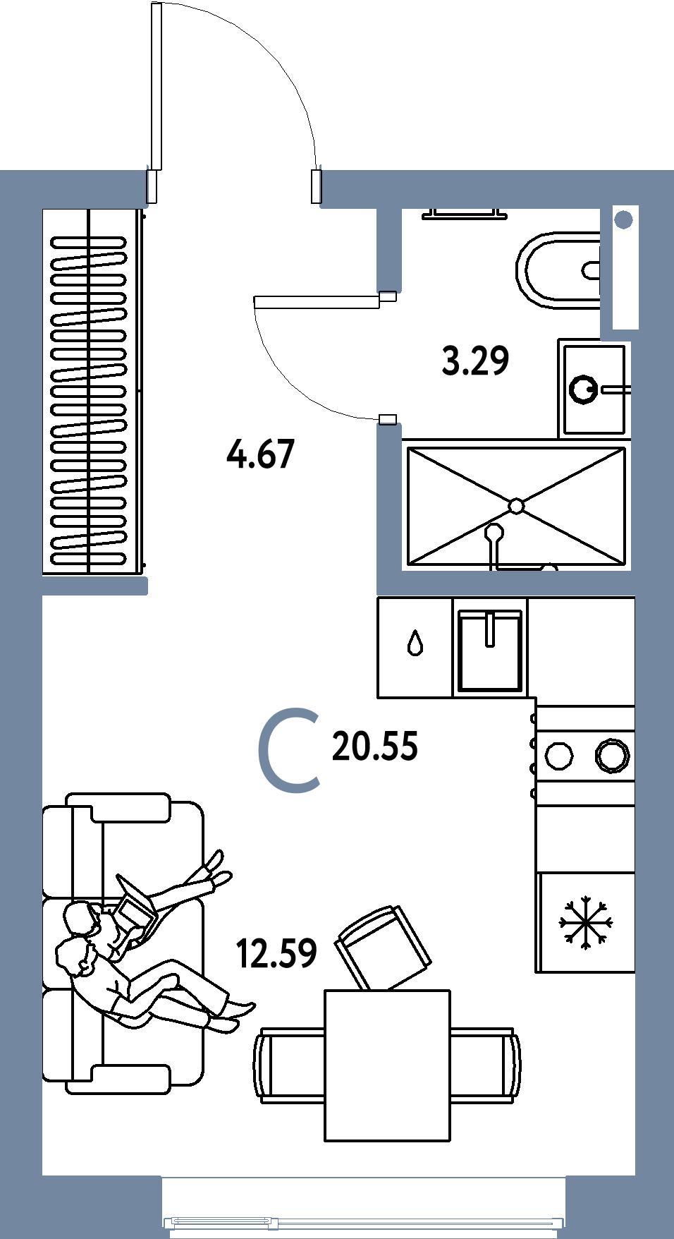 Купить Студию 20.55м², этаж №13 кв №346 в ЖК 