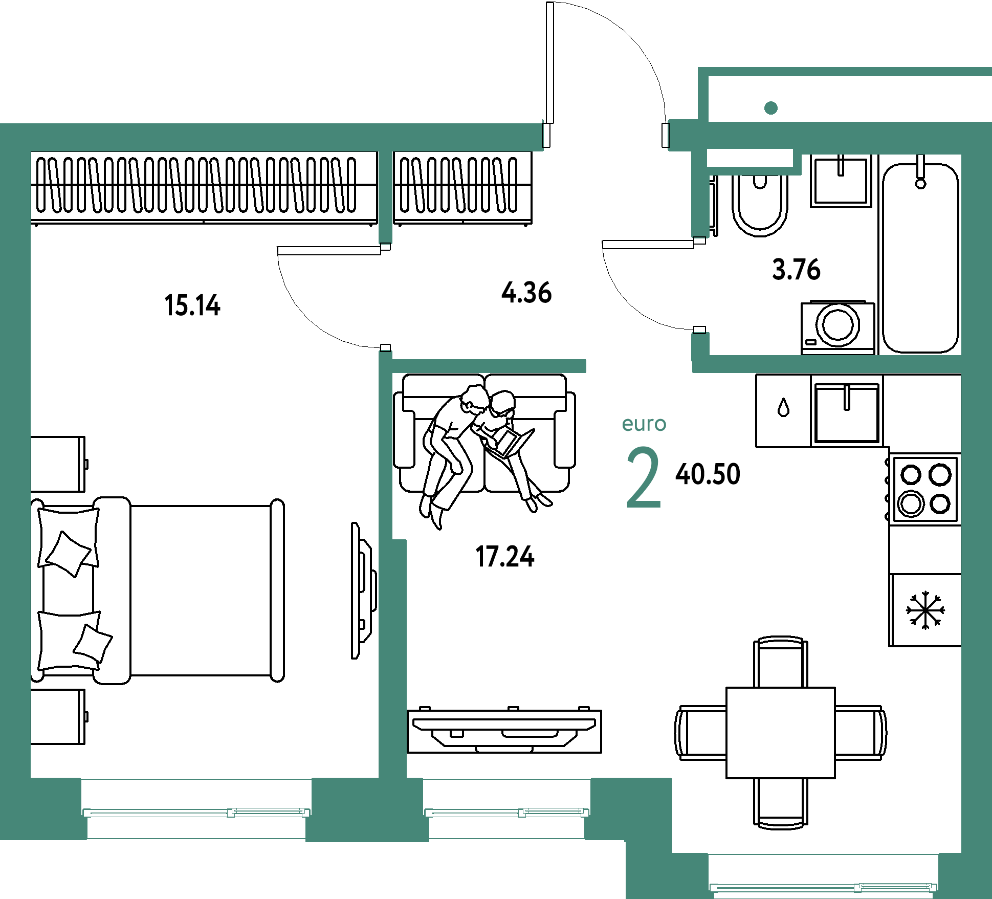 Купить 2-комнатную квартиру 40.5м², этаж №13 кв №347 в ЖК  