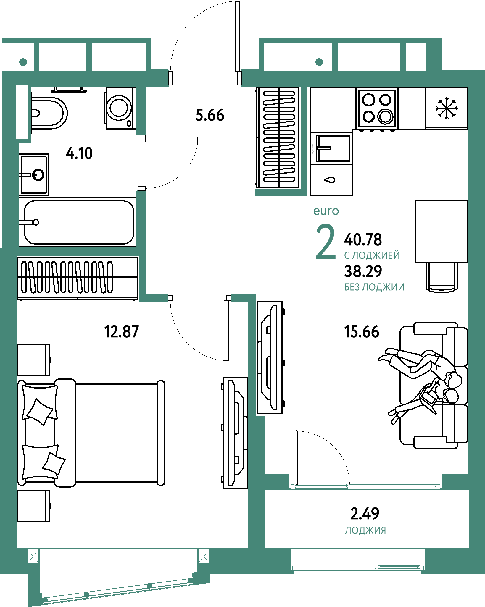 Купить 2-комнатную квартиру 40.78м², этаж №8 кв №374 в ЖК 