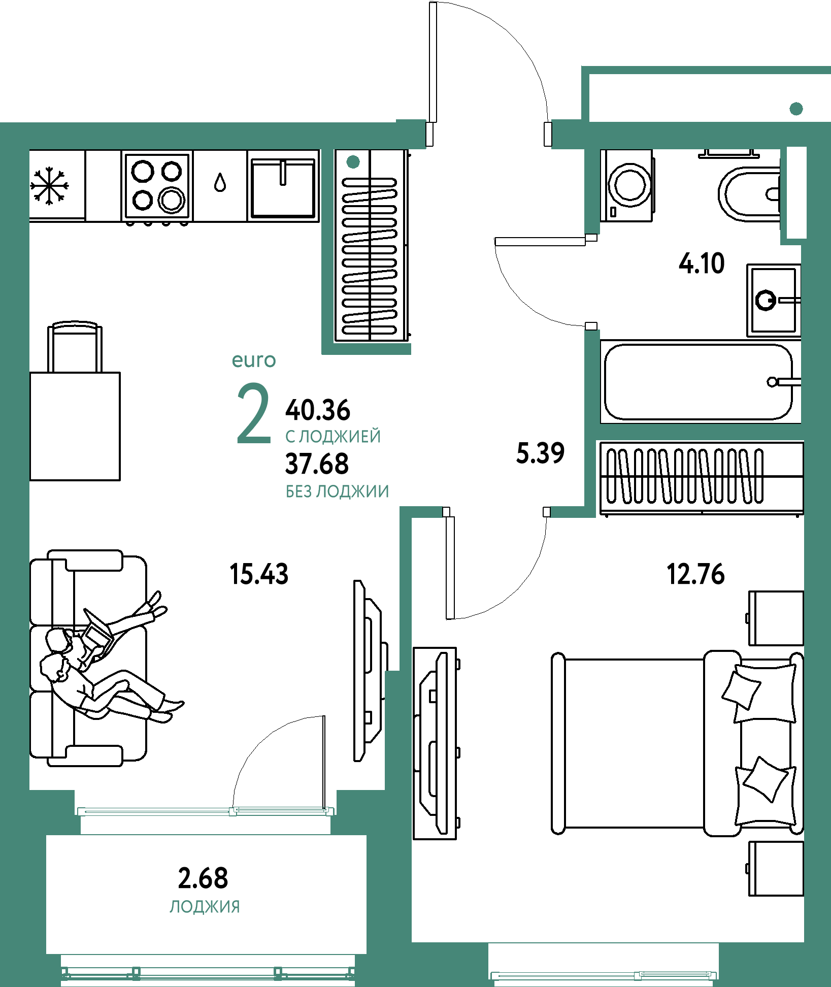 Купить 2-комнатную квартиру 40.36м², этаж №6 кв №415 в ЖК  