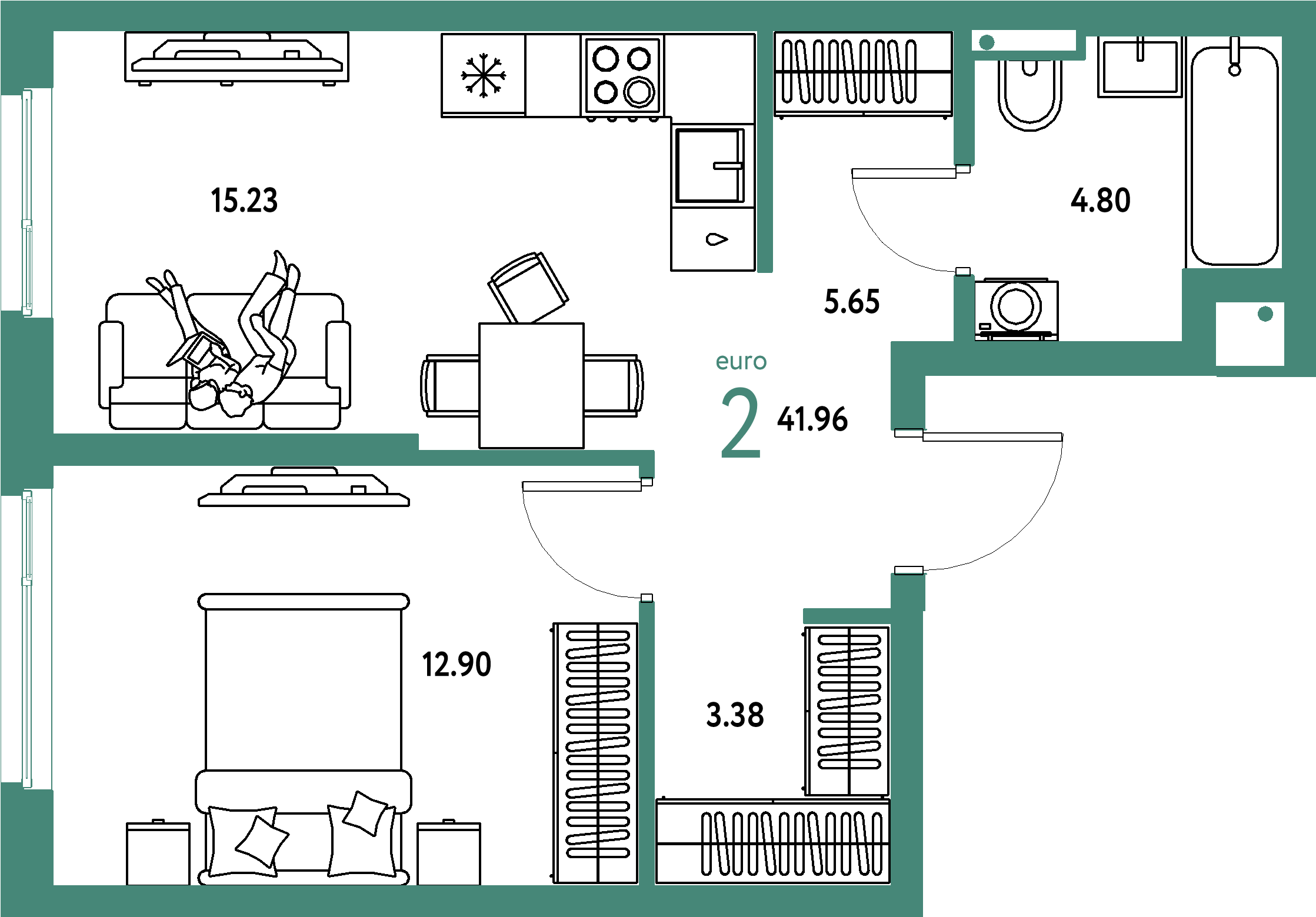 Купить 2-комнатную квартиру 41.96м², этаж №5 кв №471 в ЖК 