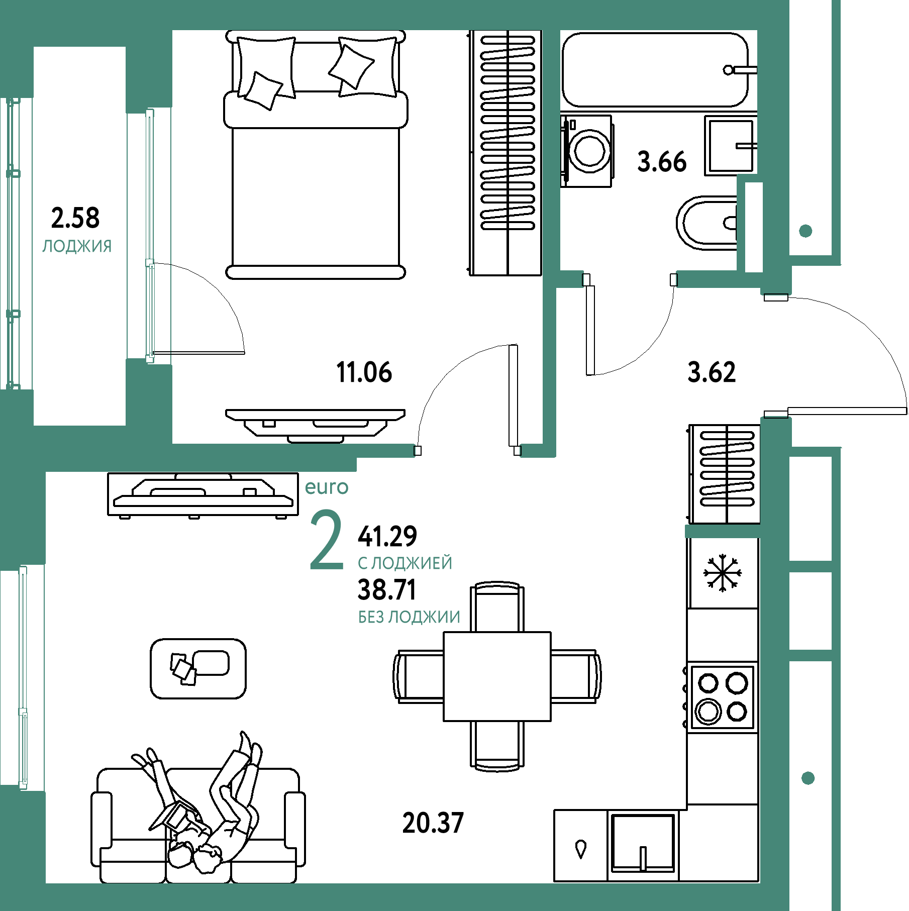 Купить 2-комнатную квартиру 41.29м², этаж №6 кв №479 в ЖК 