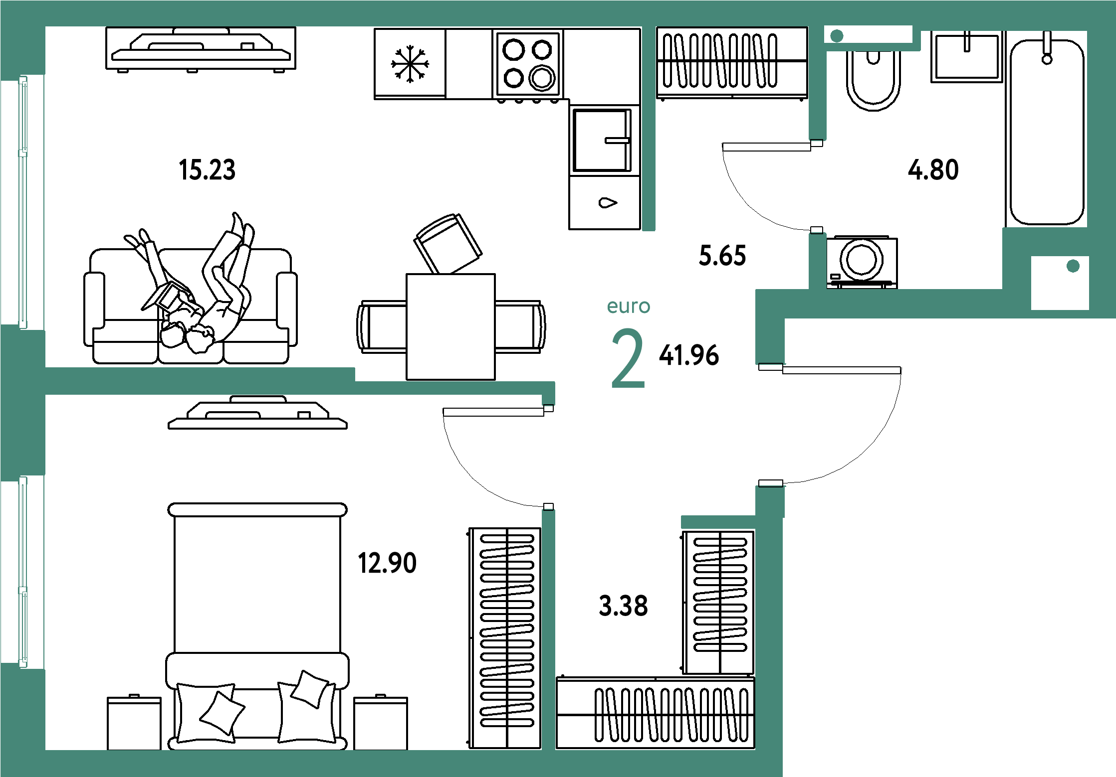 Купить 2-комнатную квартиру 41.96м², этаж №6 кв №480 в ЖК  