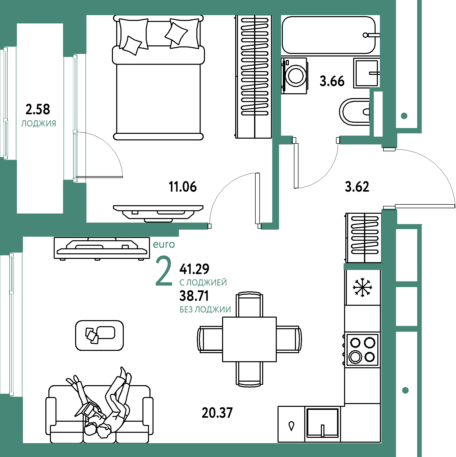 Купить 2-комнатную квартиру 41.29м², этаж №7 кв №488 в ЖК 